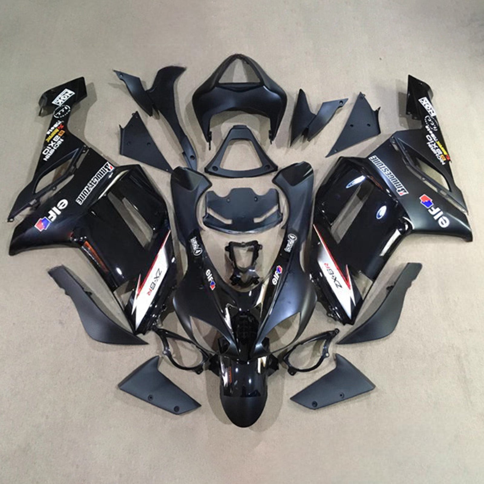 Amotopart 2007-2008 Kawasaki ZX6R 636 Black Fairing Kit