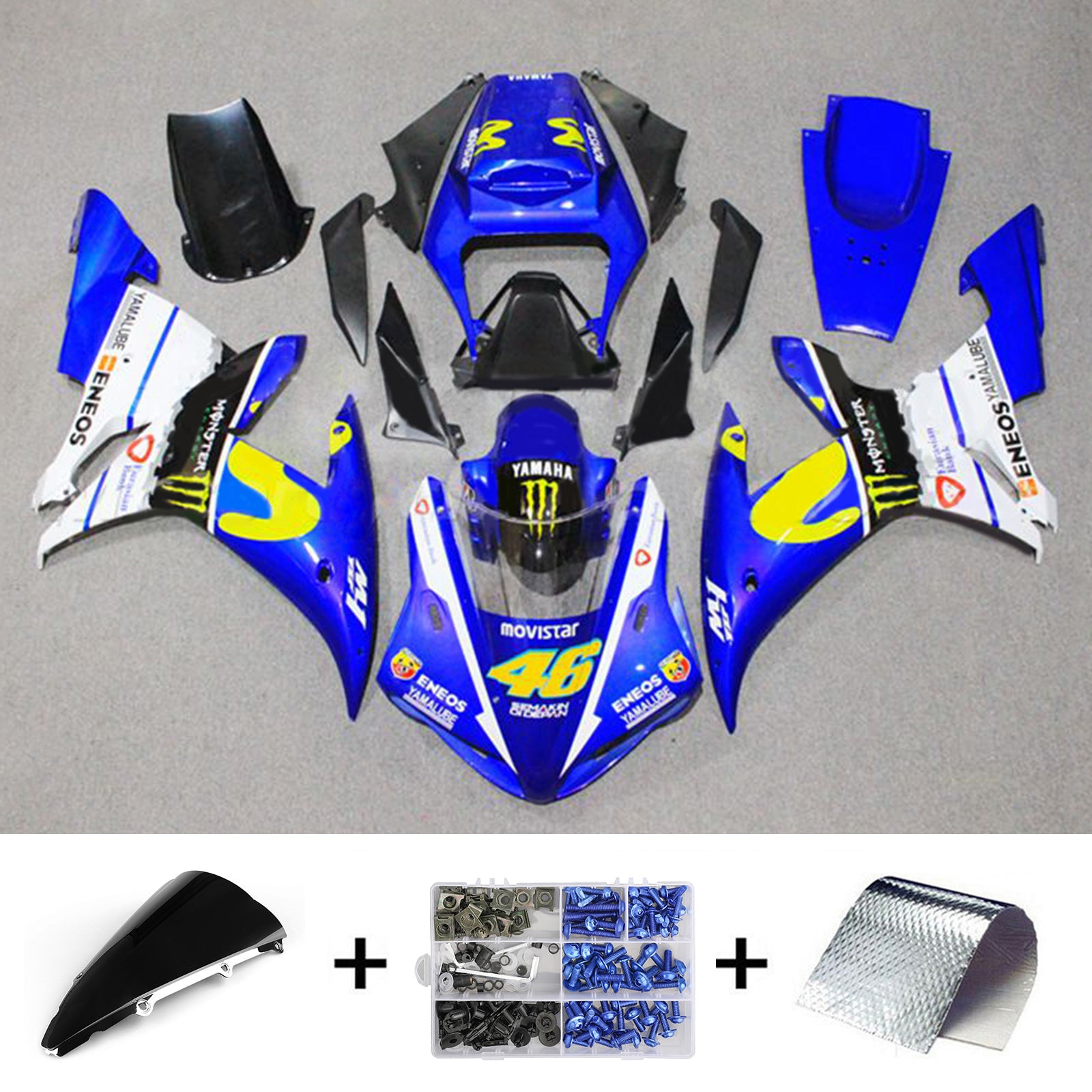 Amotopart 2002-2003 YZF-R1 Yamaha Blue&Yellow Fairing Kit