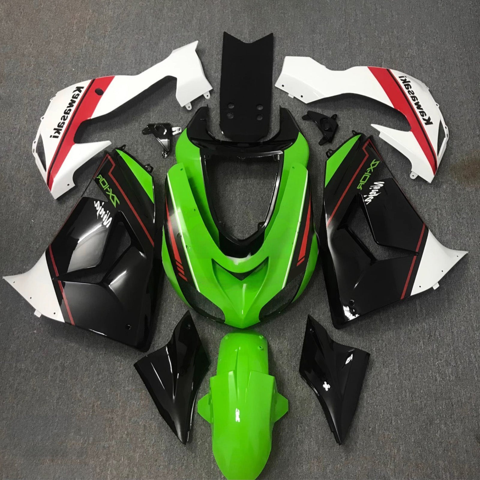Amotopart 2006-2007 Kawasaki ZX10R Green Black White Red Fairing Kit