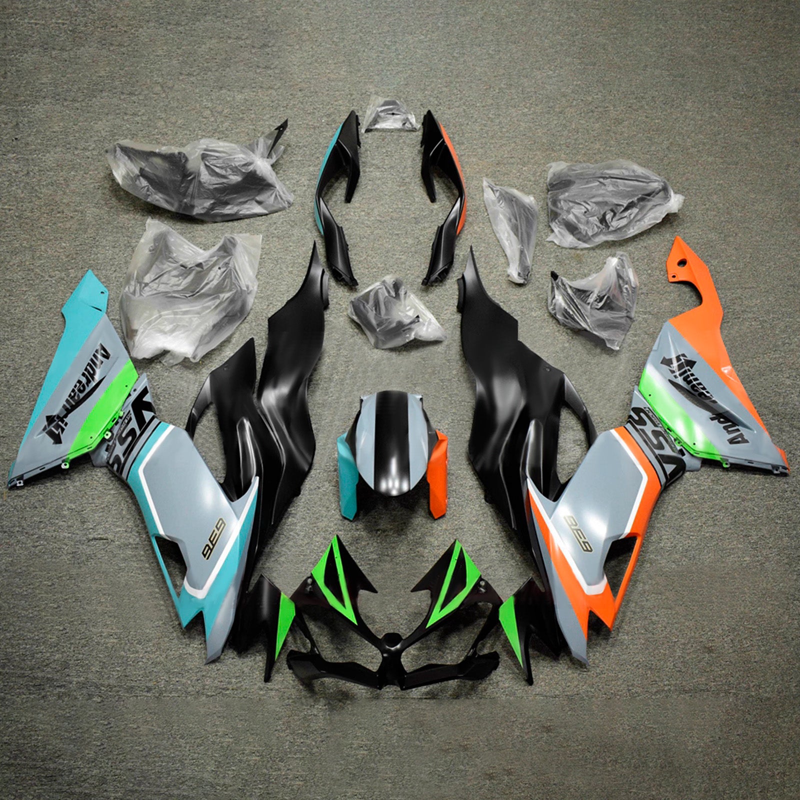 Amotopart 2019-2023 Kawasaki ZX6R Gray Orange Green Black Fairing Kit