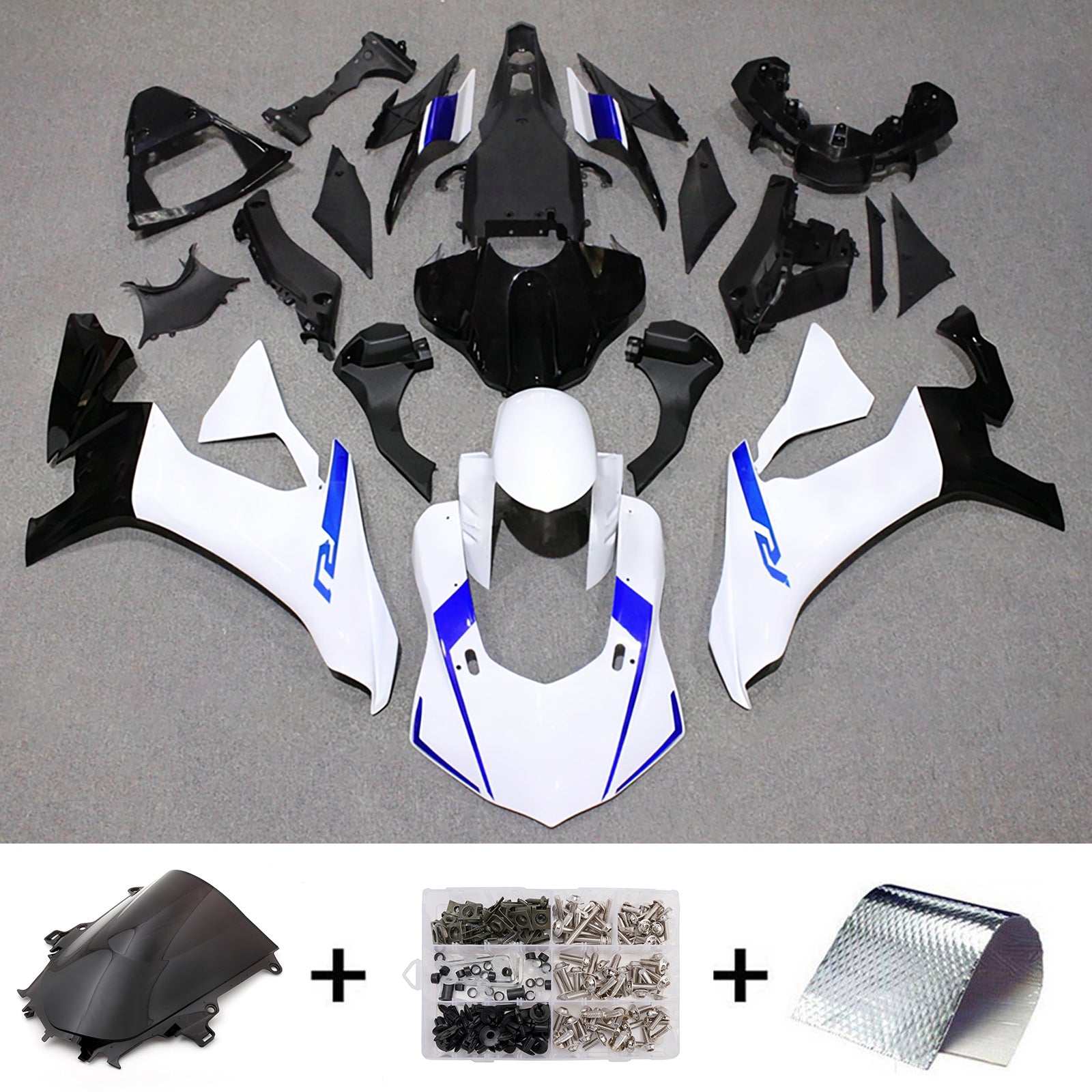 Amotopart 2015-2019 Yamaha YZF 1000 R1 White/Black Fairing Kit