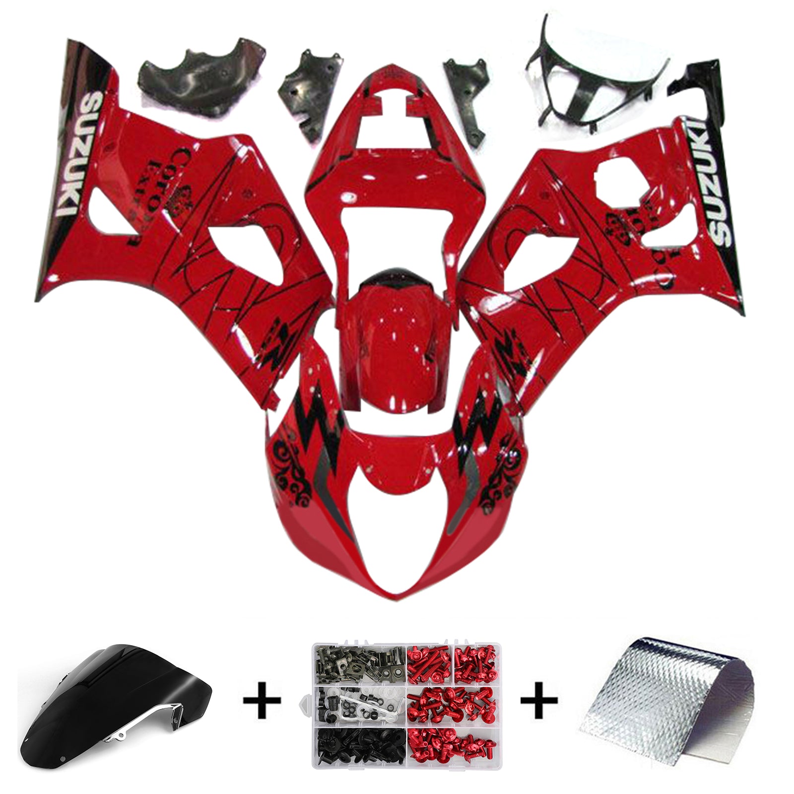 Amotopart 2003-2004 K3 GSXR1000 Suzuki Red&Black Stripe Fairing Kit