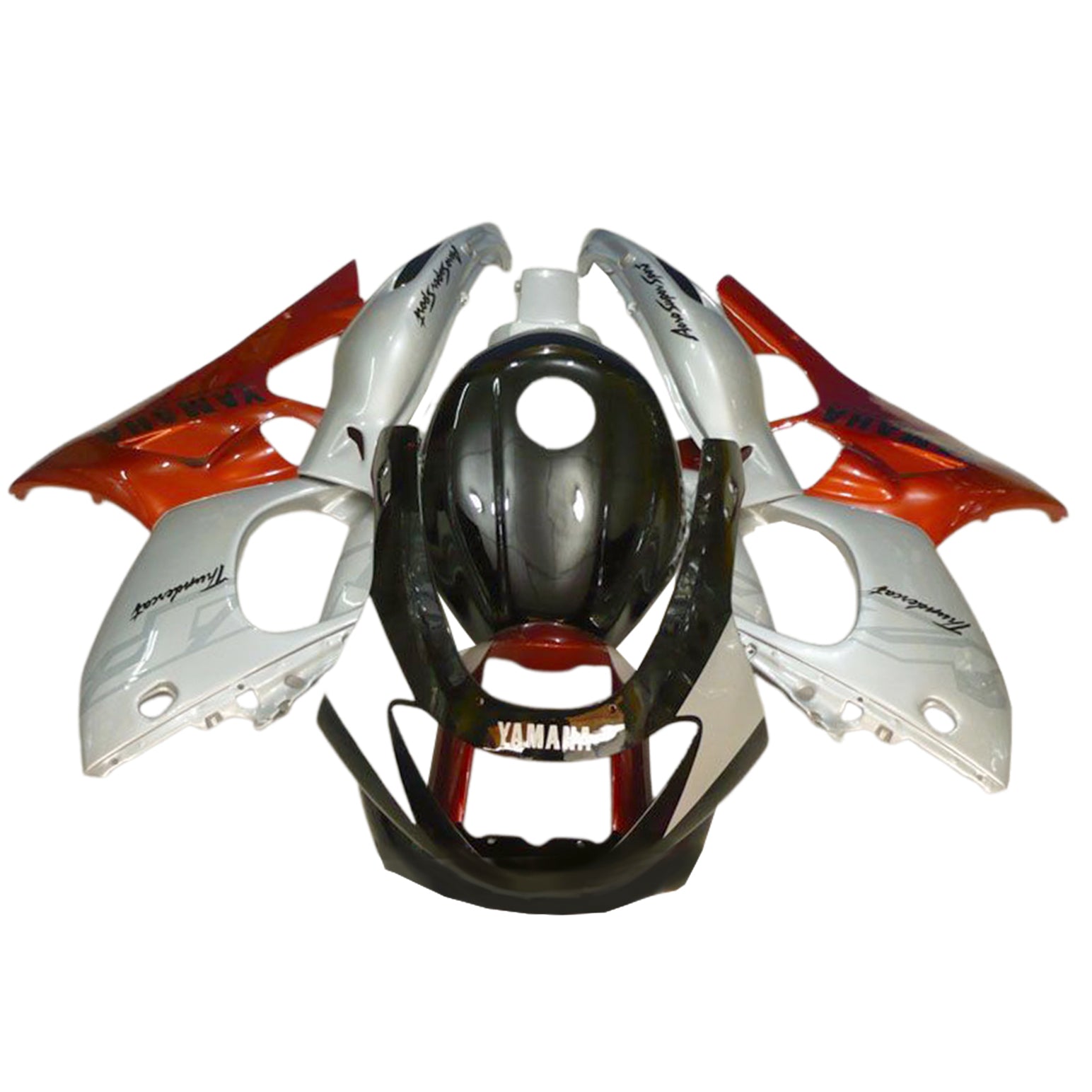 Amotopart Verkleidungssatz für Yamaha YZF 600R Thundercat, 1996–2007, Schwarz, Silber, Orange