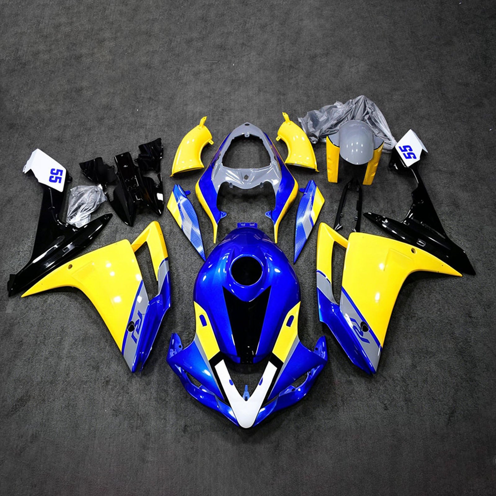 Amotopart 2007-2008 Yamaha YZF 1000 R1 Blue/Yellow Fairing Kit