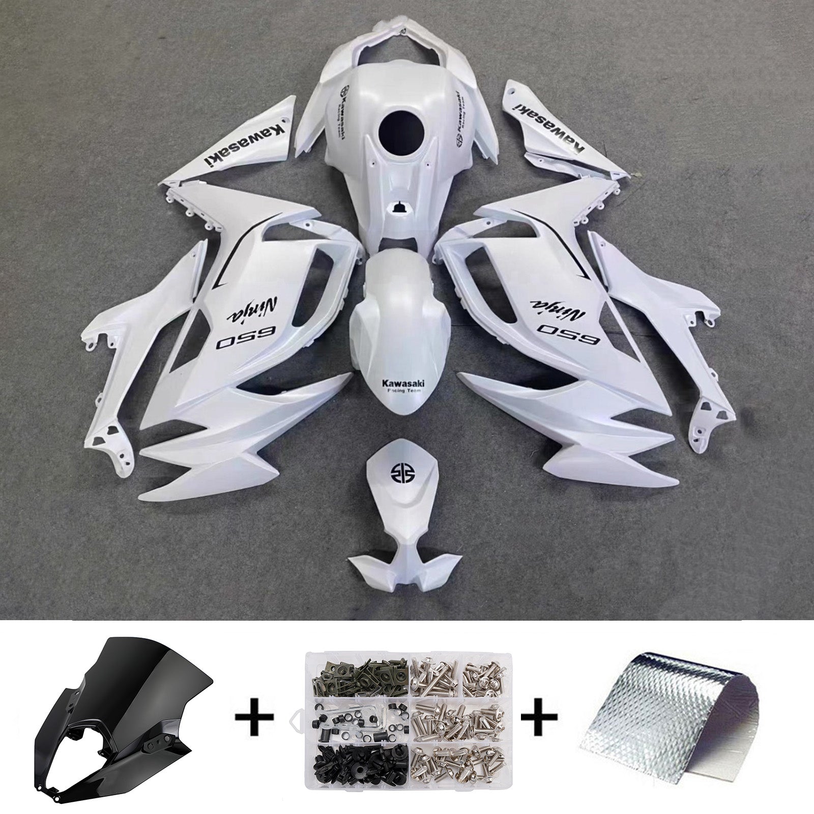 Amotopart 2020-2025 Kawasaki ER6F/Ninja650 White Fairing Kit