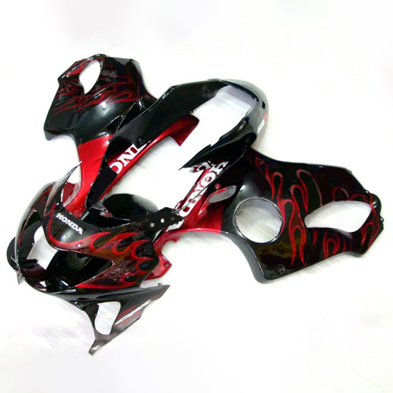 Amotopart 1999–2000 CBR600 F4 Honda Schwarz mit Red Flame Verkleidungsset