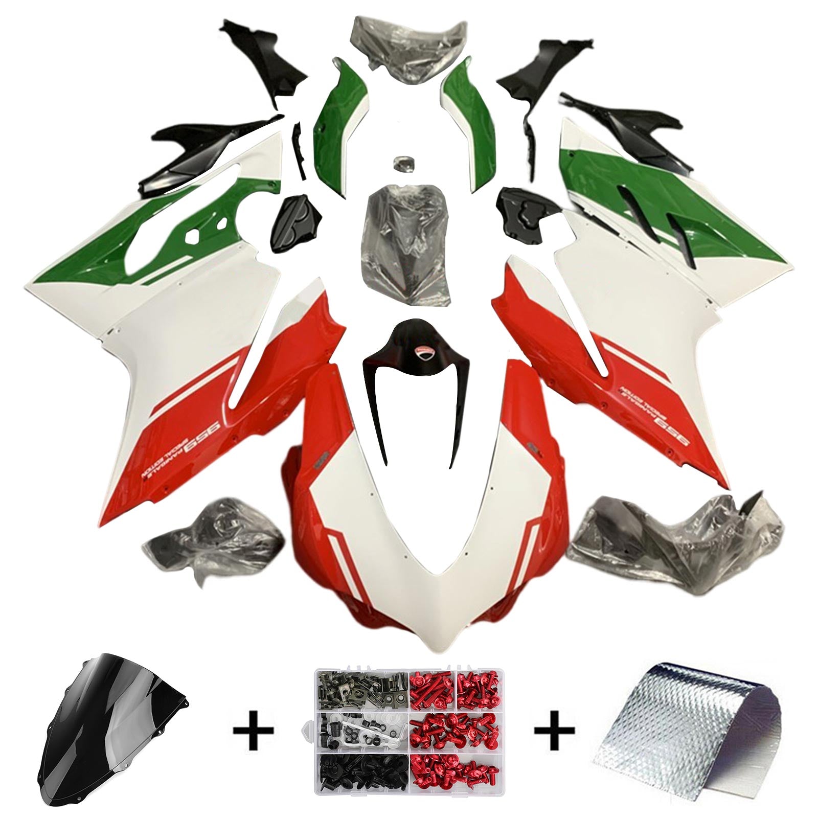 Amotopart 2015-2020 Ducati 1299 959 Kit de carénage rouge et vert Style1