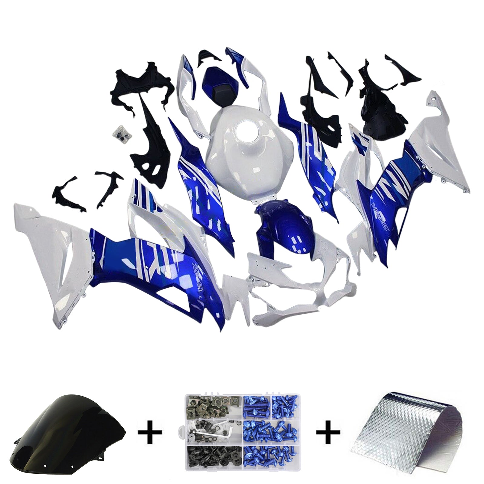 Amotopart 2019-2023 Kawasaki ZX6R Kit de carenado blanco azul