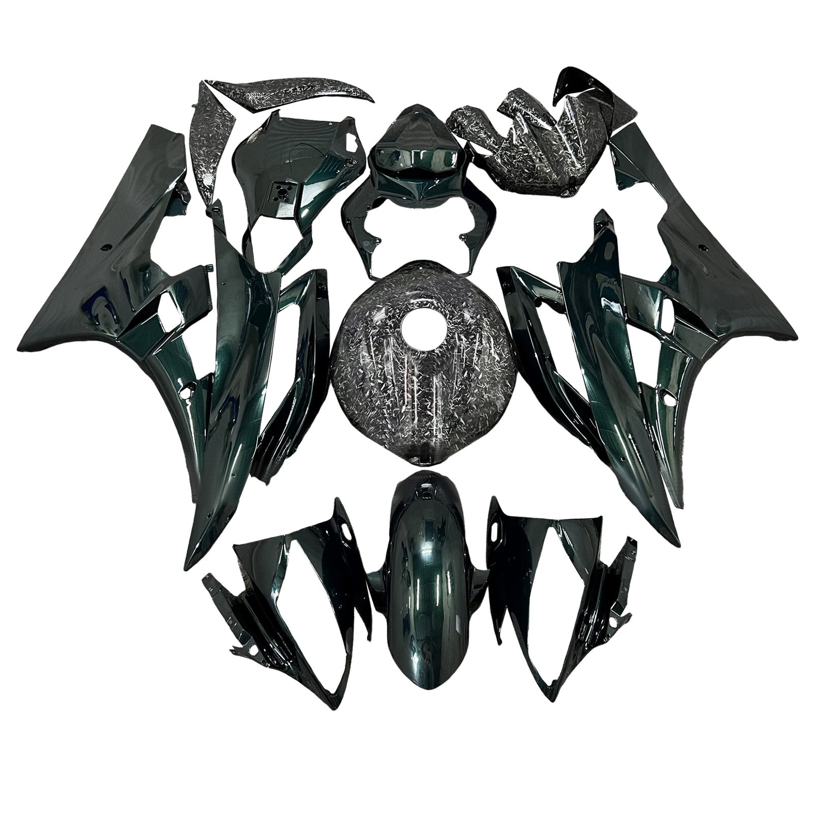 Amotopart 2006-2007 Yamaha YZF-R6 Green & Black Forged Carbon Fiber Pattern Fairing Kit