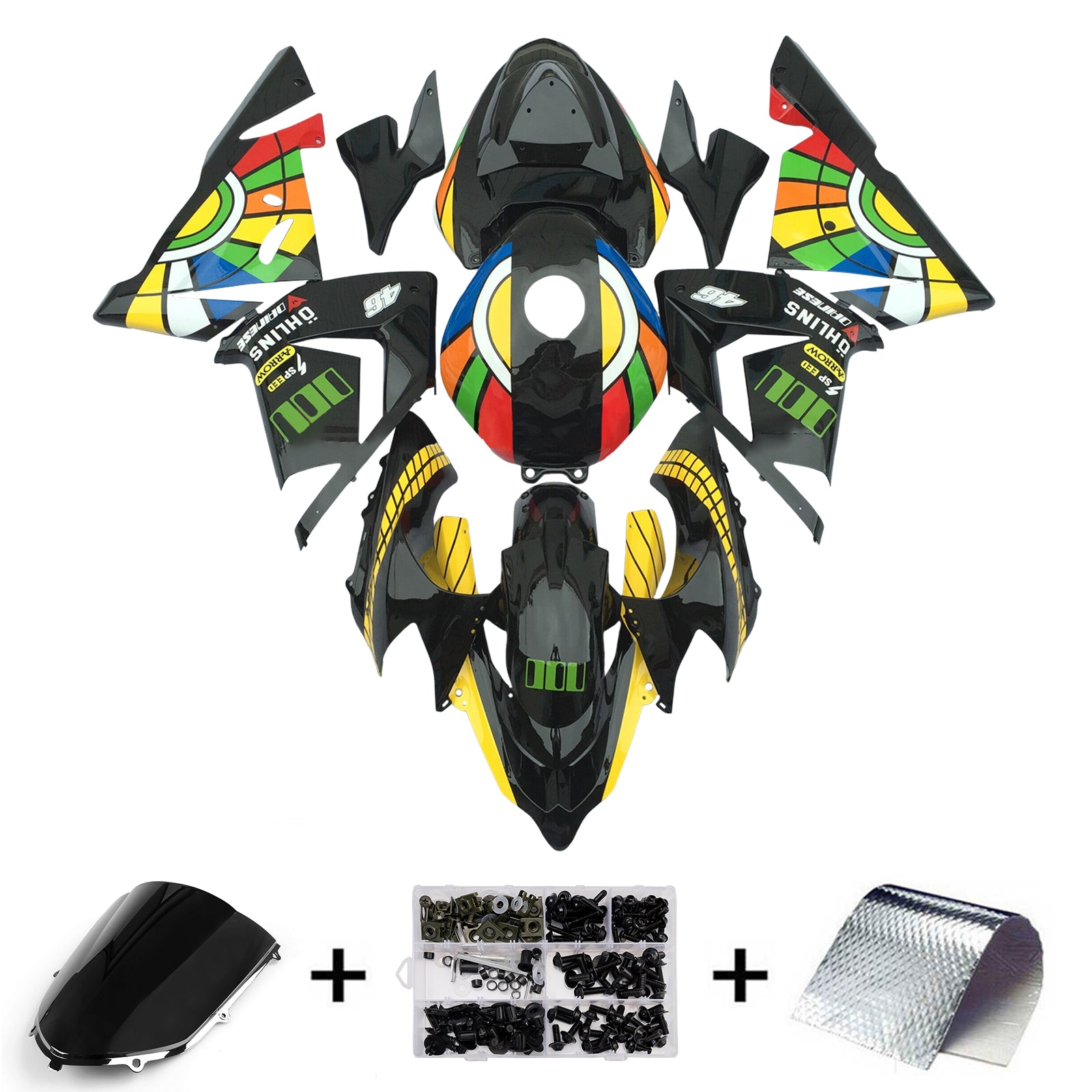 Amotopart 2004-2005 Kawasaki ZX10R Black Yellow Fairing Kit