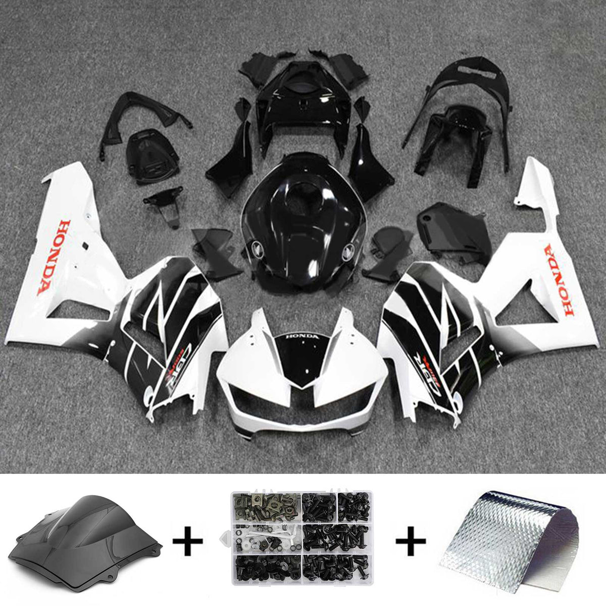 Amotopart 2013-2023 F5 CBR600RR Honda Kit carena Style3 in bianco e nero