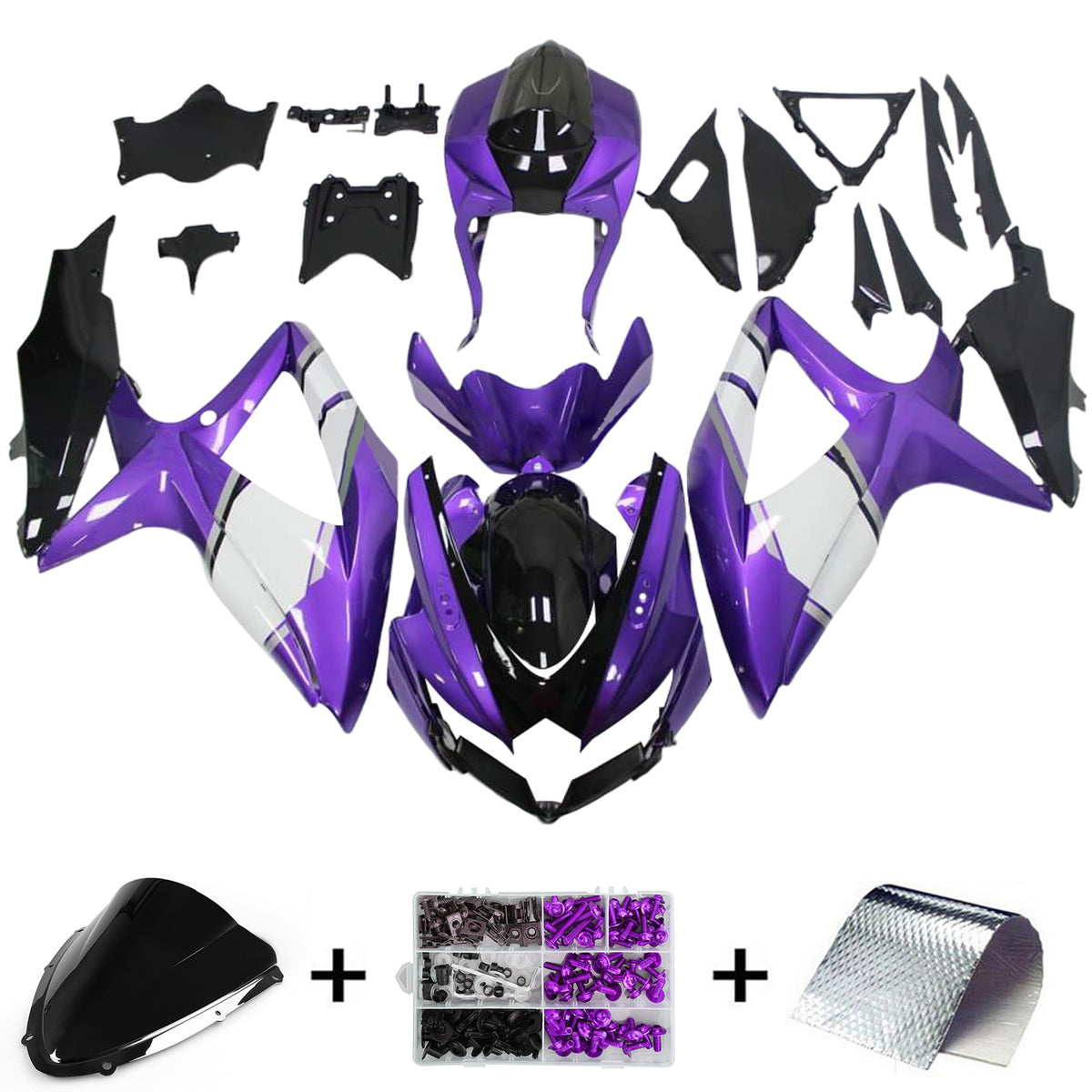 Amotopart 2008-2010 K8 GSXR 600/750 Suzuki Kit de carenado morado y negro