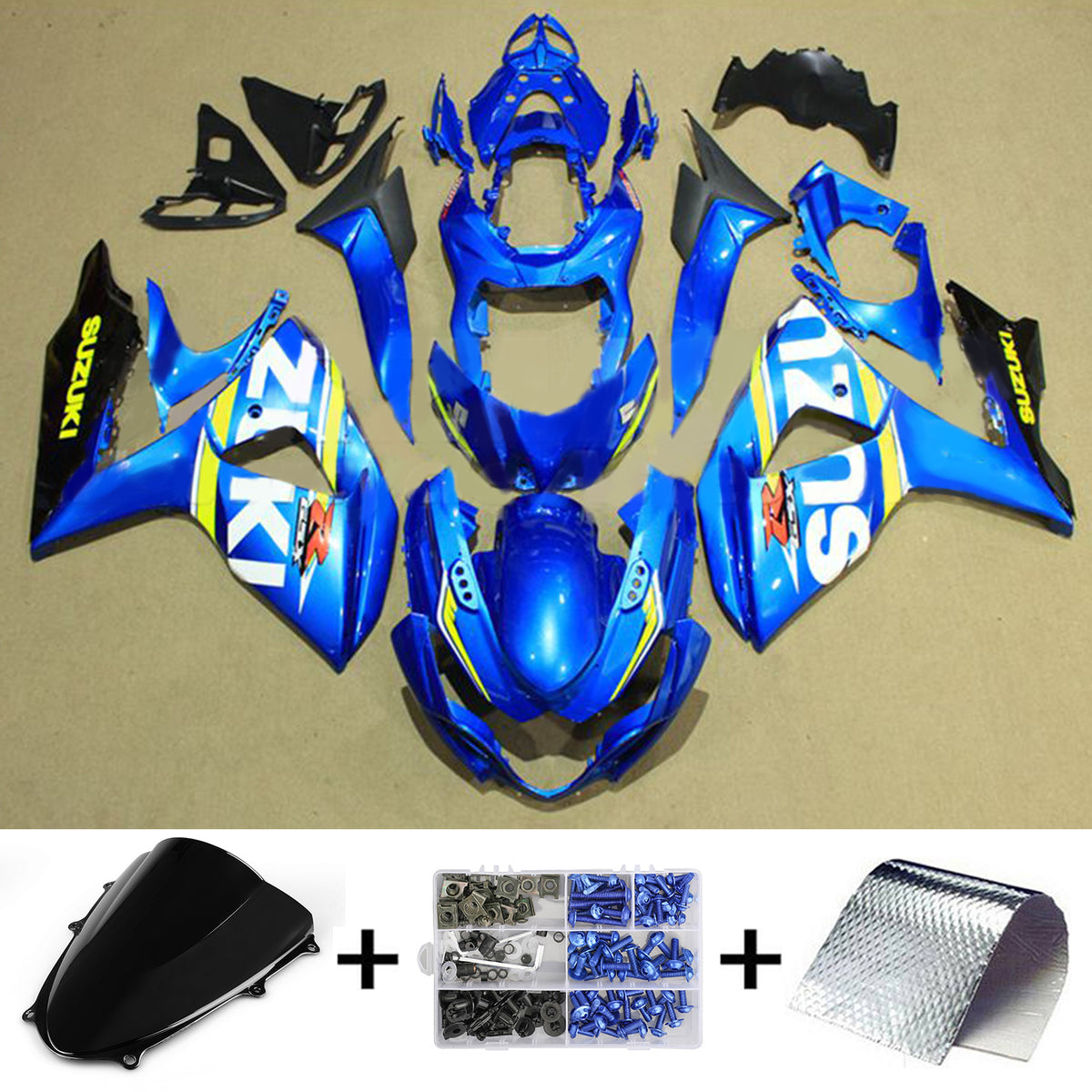 Amotopart 2009-2016 K9 GSXR1000 Suzuki Bleu et Jaune Style2 Kit de carénage