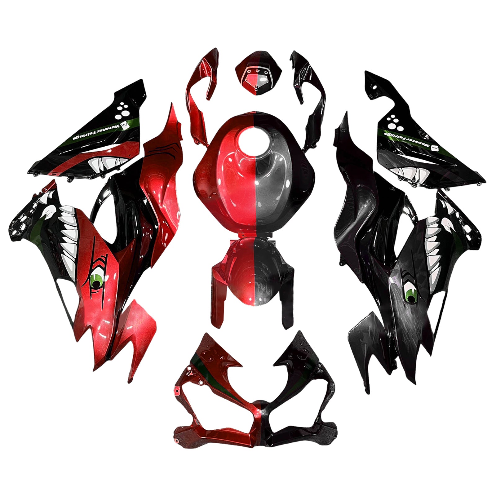 Amotopart 2019-2023 Kawasaki ZX6R Glossy Red Black Fairing Kit