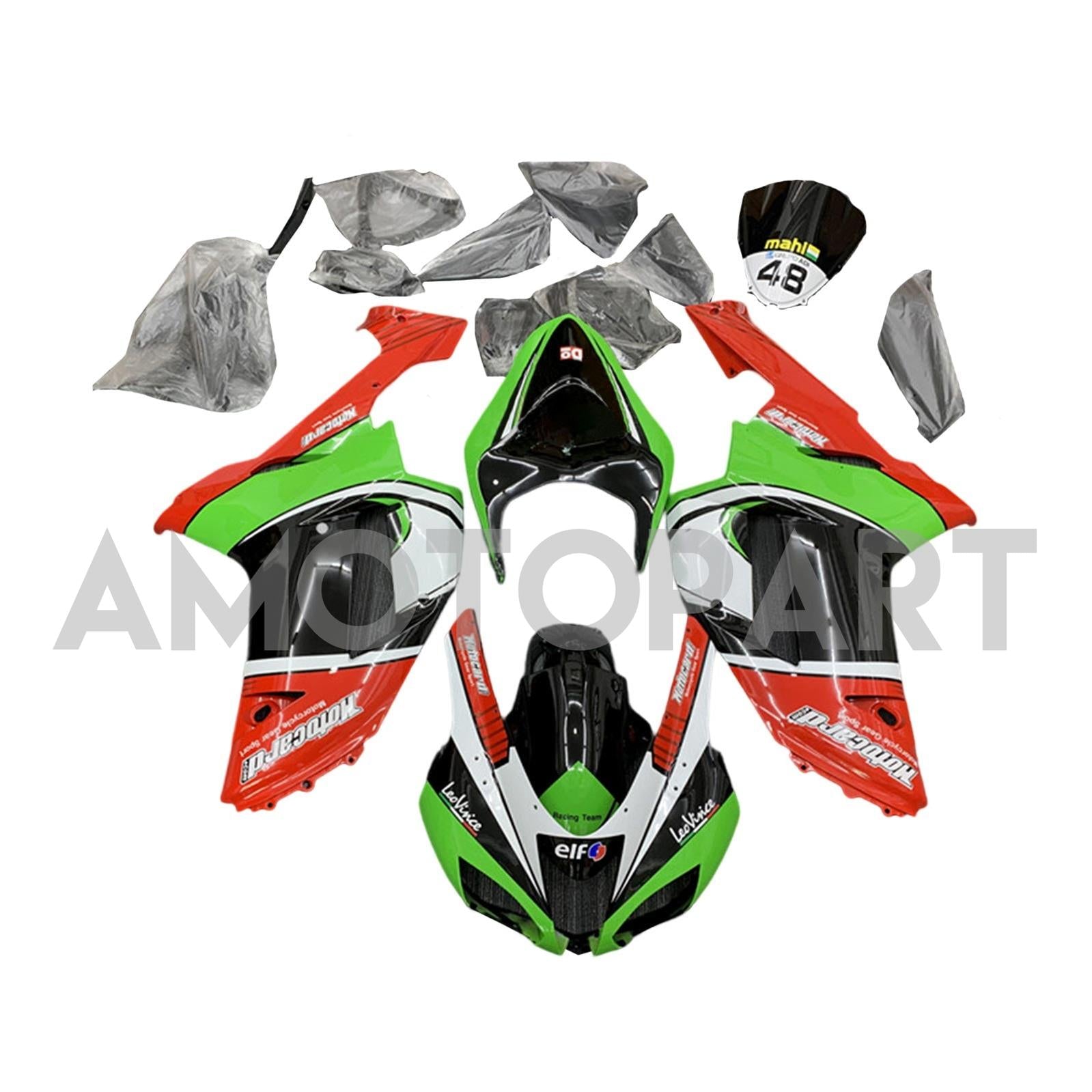 Amotopart 2007-2008 Kawasaki ZX6R 636 Kit carena rosso e arancione