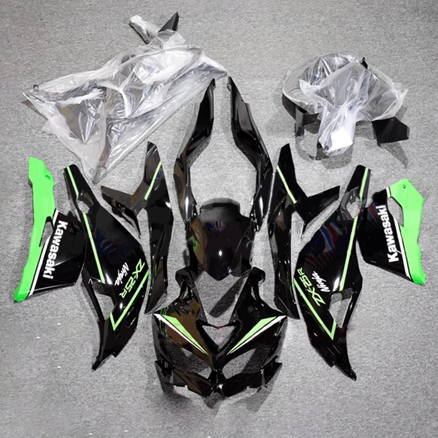 Amotopart 2019-2024 Ninja ZX-25R ZX-4R ZX-4RR Kawasaki Kit de carenado negro y verde