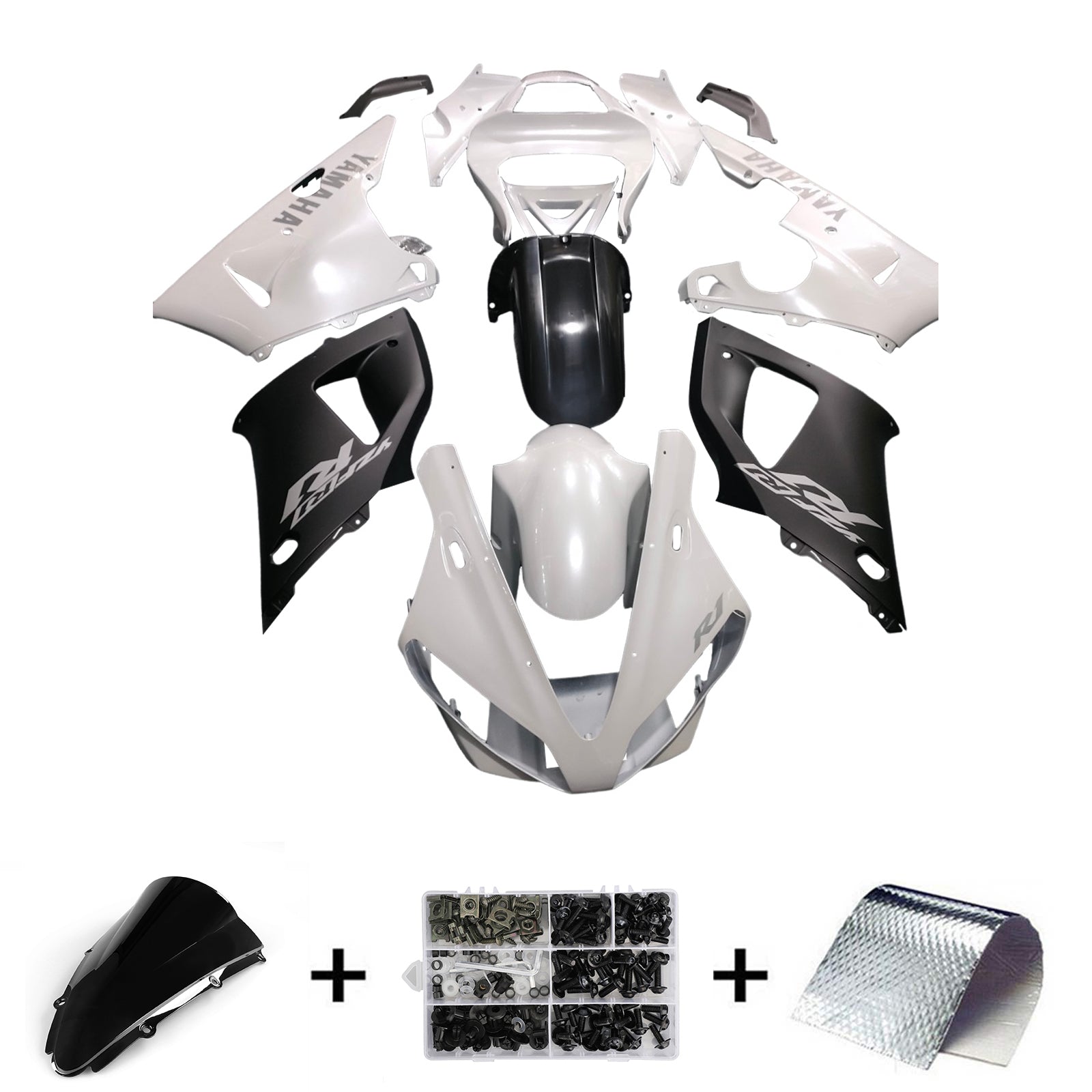 Amotopart 2000-2001 Yamaha YZF 1000 R1 Kit de carenado blanco negro brillante