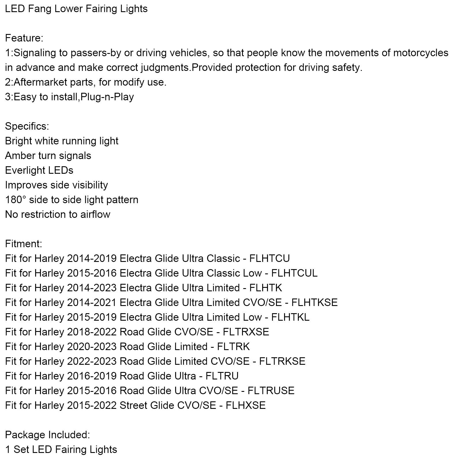 45801 LED ファング下部フェアリング ライト ツーリング ロード グライド 2014-2023 用