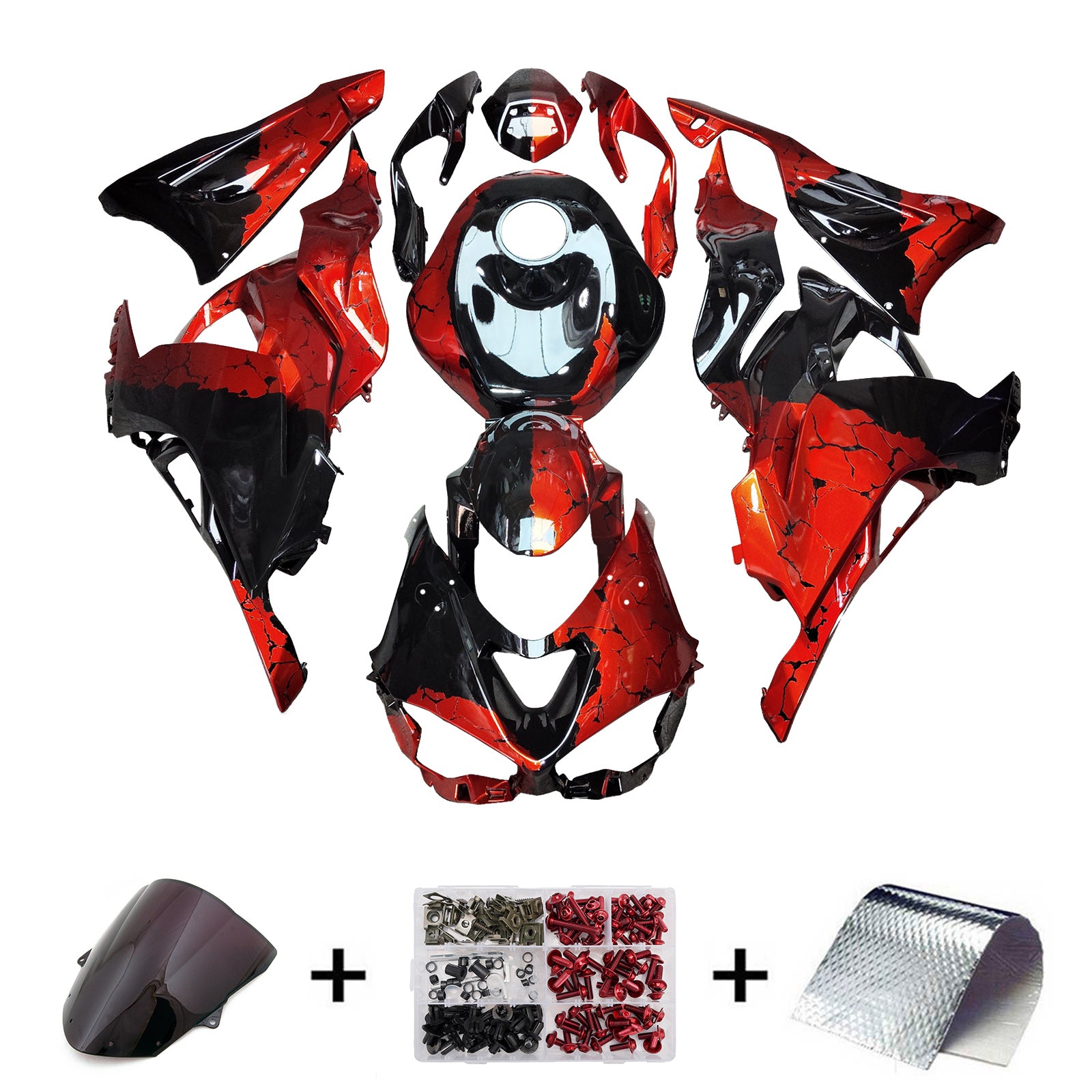 Amotopart 2024-2025 Kawasaki ZX-6R Glossy Red & Black Fairing Kit