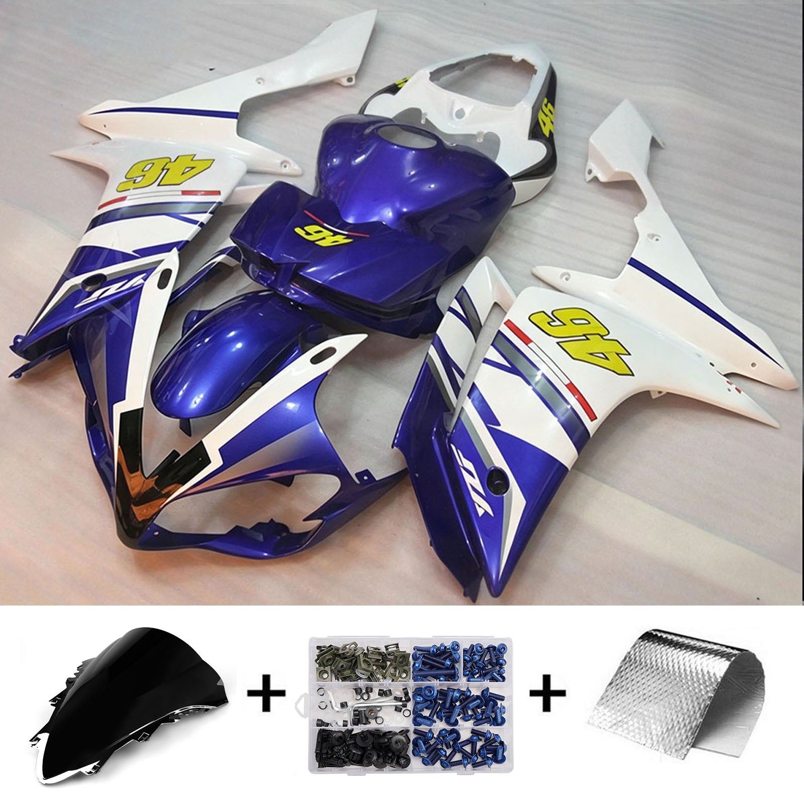 Amotopart 2007-2008 Yamaha YZF 1000 R1 Blue/White Fairing Kit