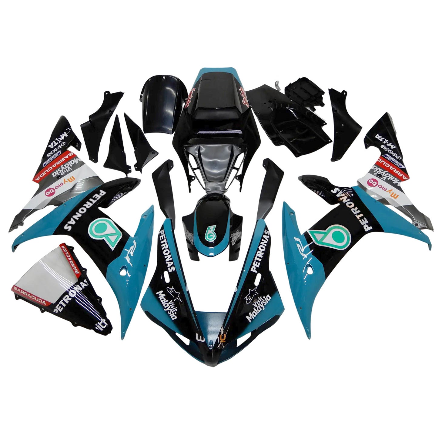 Amotopart 2002-2003 Yamaha YZF R1 Black Light Blue White Fairing Kit