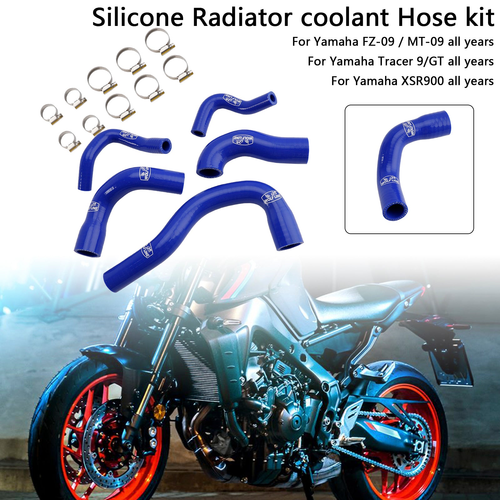 All Years Yamaha MT-09 XSR900 Tracer 9/GT Silicone Radiator coolant Hose