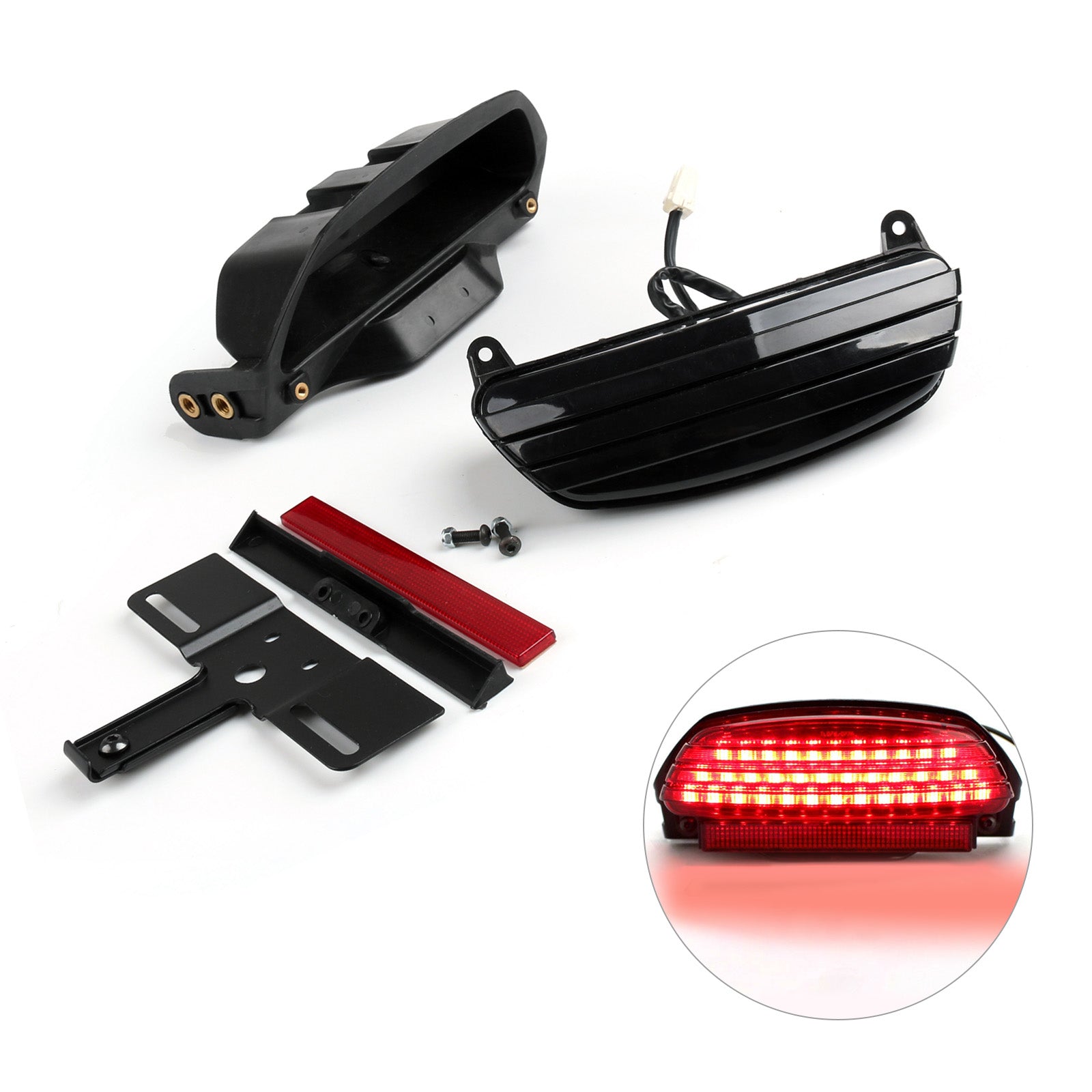 Softail FXST FXSTB FXSTC Tri-Bar Fender LED Tail Light + Bracket Blk