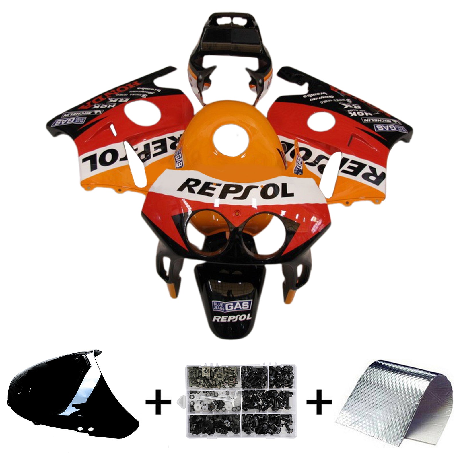 Amotopart 1990–1998 Honda CBR250RR MC22 Schwarz Orange Rot Verkleidungsset