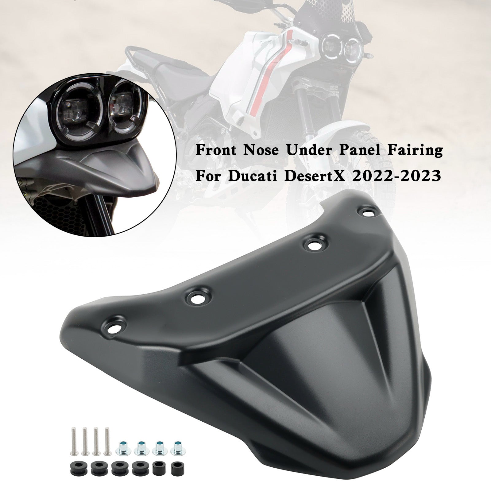 Alerones de cubierta de cono de nariz y labio de pico de guardabarros delantero para Ducati Desert X 2022-2023