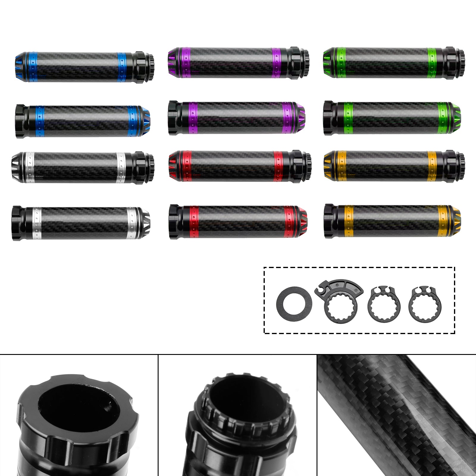 7/8"/22Mm Motorcycle Handle Bar Carcon Grips Universal Green For Motorcycles Silver