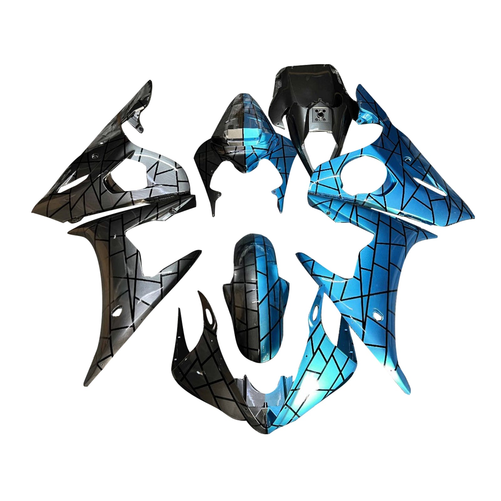 Amotopart 2005 Yamaha YZF-R6 Blue Grey Fairing Kit