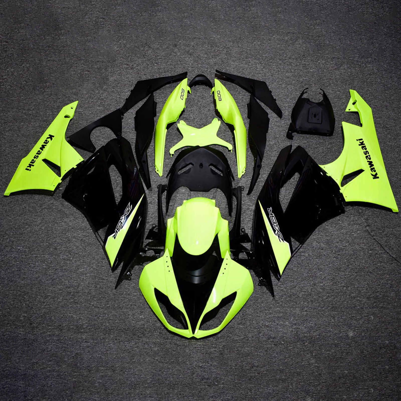 Amotopart 2009-2012 Kawasaki ZX6R 636 Fluorescence Green & Black Fairing Kit