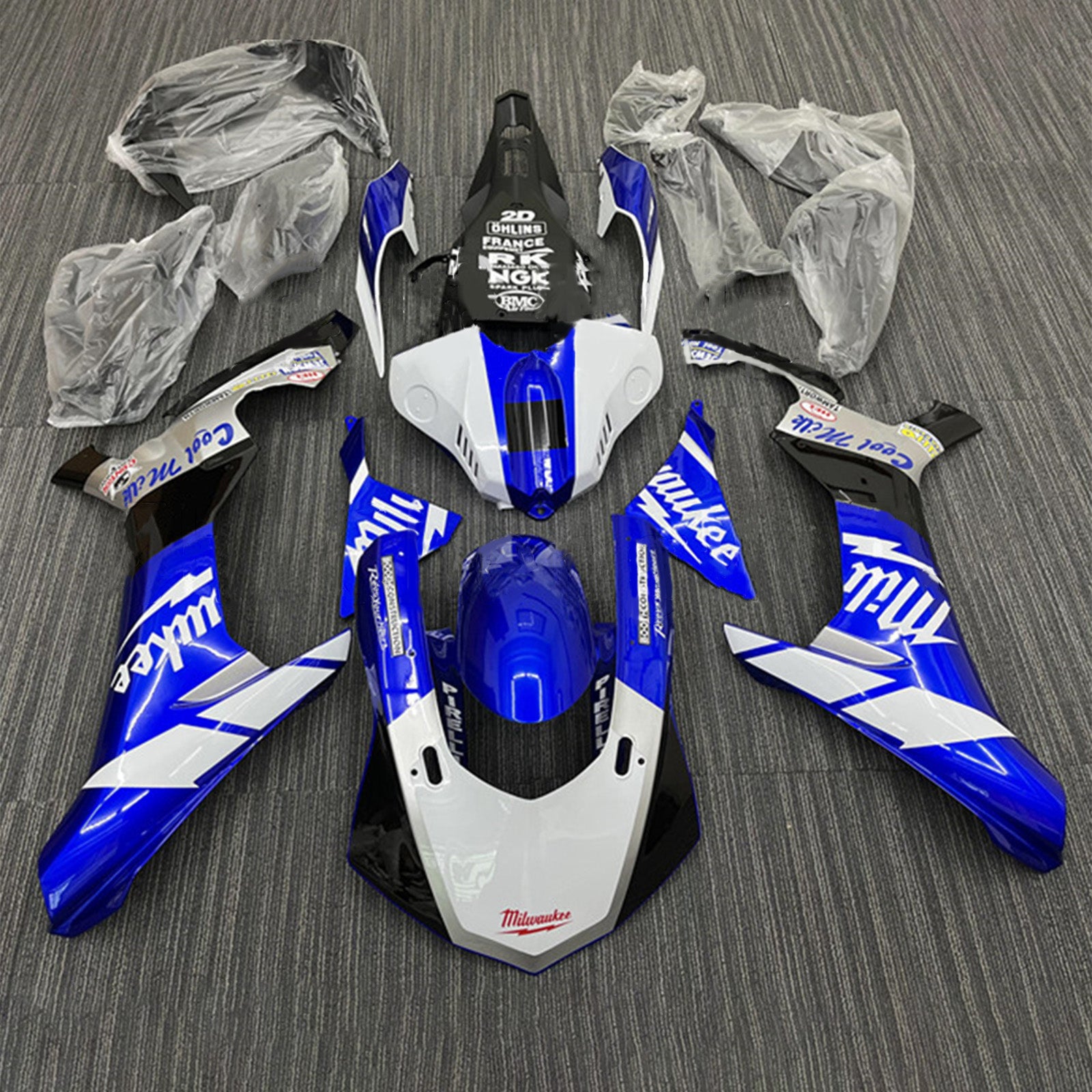 Amotopart ヤマハ YZF 1000 R1 2015-2019 ホワイト&ブルー フェアリングキット