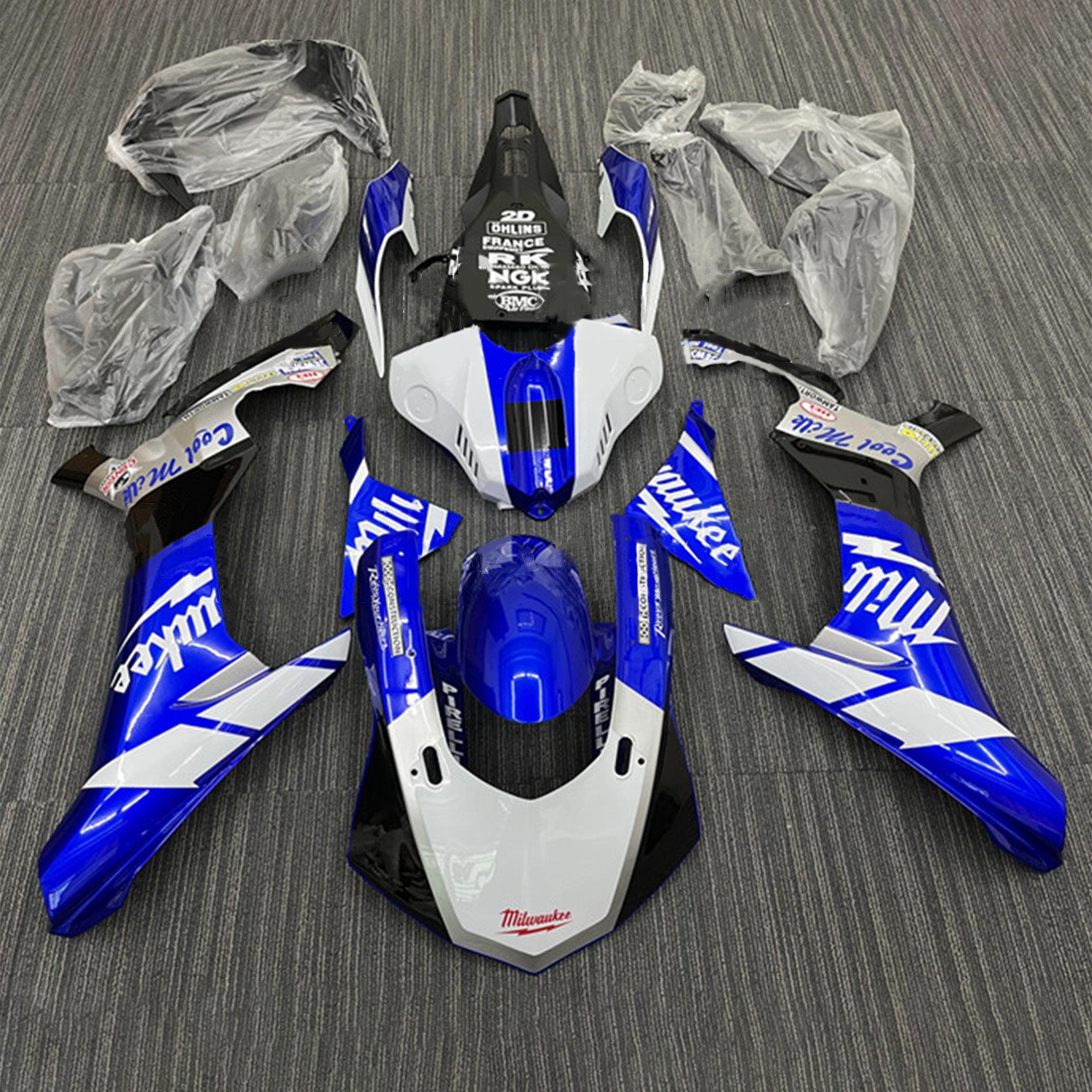 Amotopart Yamaha YZF 1000 R1 2015–2019 Verkleidungsset in Weiß und Blau