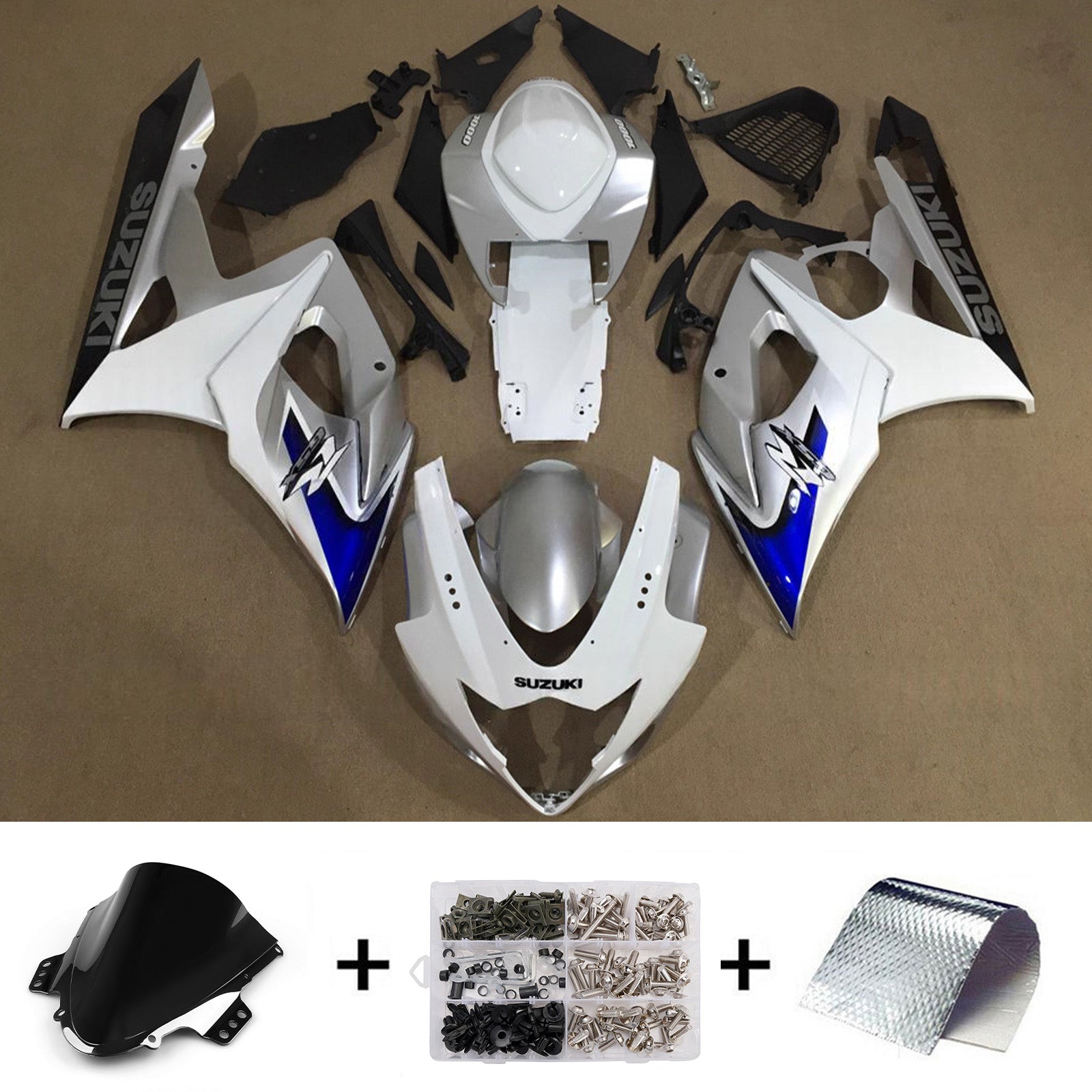 Amotopart 2005-2006 Suzuki GSXR1000 White Silver Fairing Kit