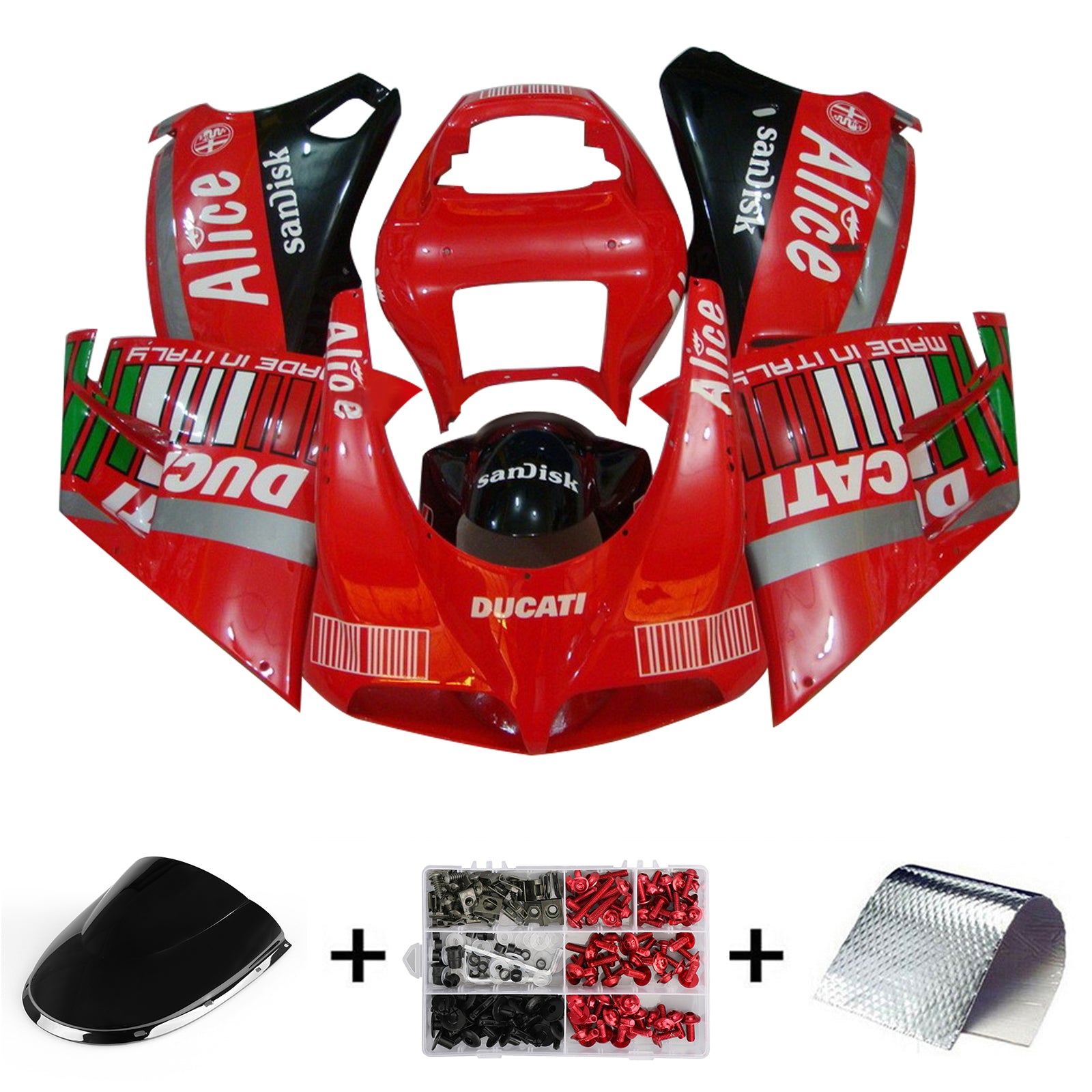 Amotopart Ducati 996 748 1996-2002 Kit de carenado Style4 rojo y negro