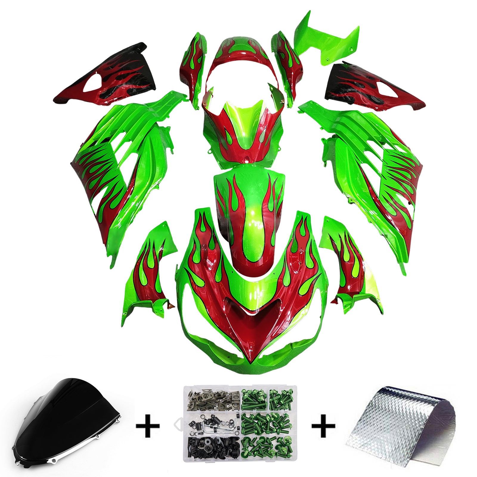 Amotopart 2012-2025 Kawasaki ZX14R ZZR1400 Green Red Fairing Kit