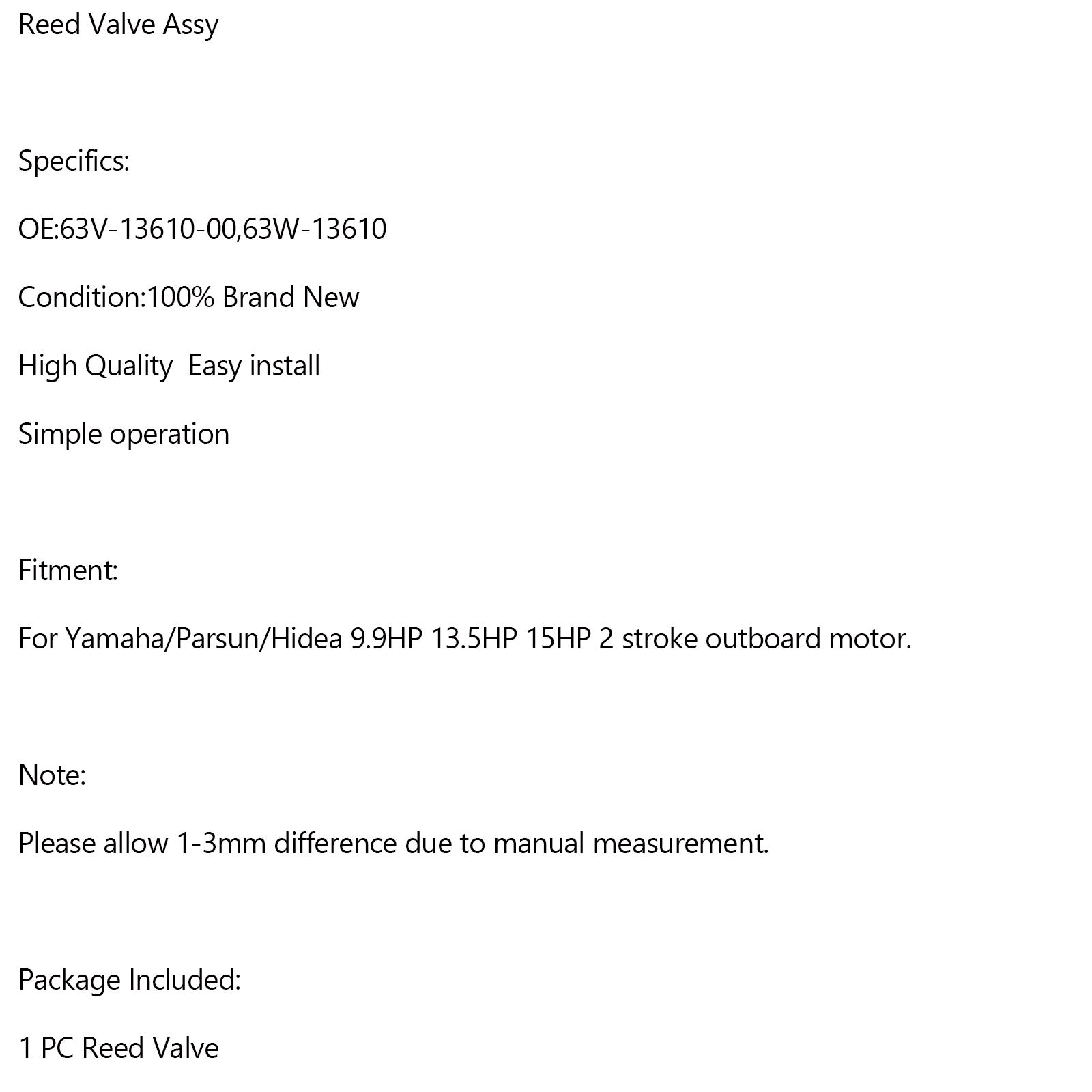 63V-13610-00 Reed Valve Assy 63W-13610 For Yamaha 2 Stroke Outboard 9.9HP 15HP