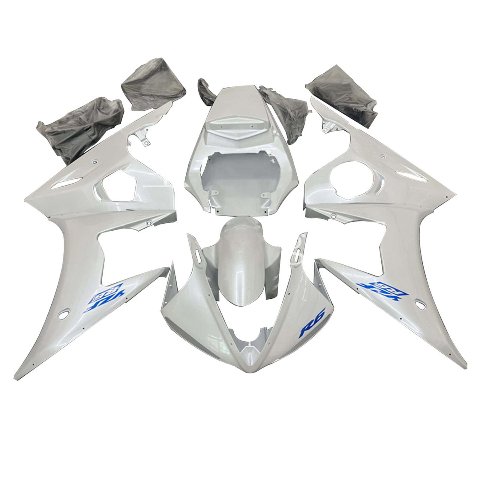 Amotopart 2005 Yamaha YZF-R6 Kit de carénage blanc mat avec logo bleu