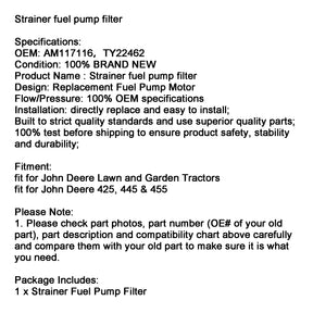 AM117116 Sieb-Kraftstoffpumpenfilter TY22462 Für John Deere Lawn 425 445 455