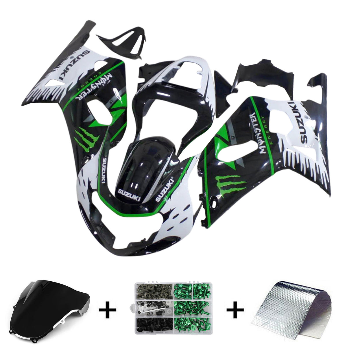 Amotopart 2001-2003 GSXR600 2000-2003 GSXR750 K1 Suzuki Kit de carenado verde negro