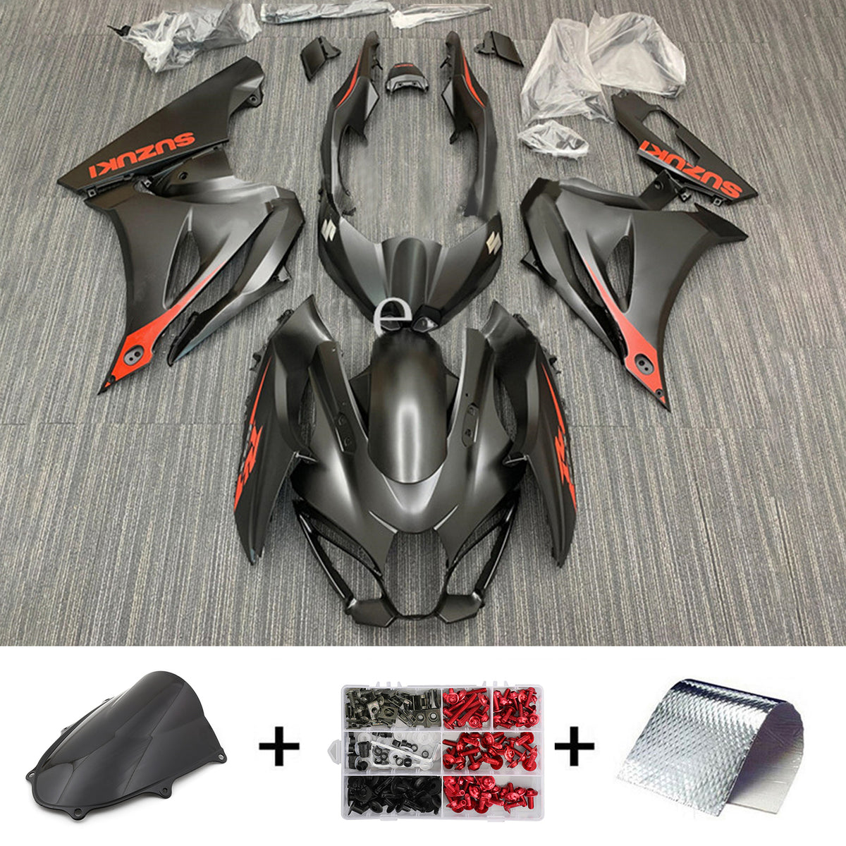 Amotopart 2017-2024 K17 GSXR 1000 スズキ マットブラック & レッドロゴ フェアリングキット