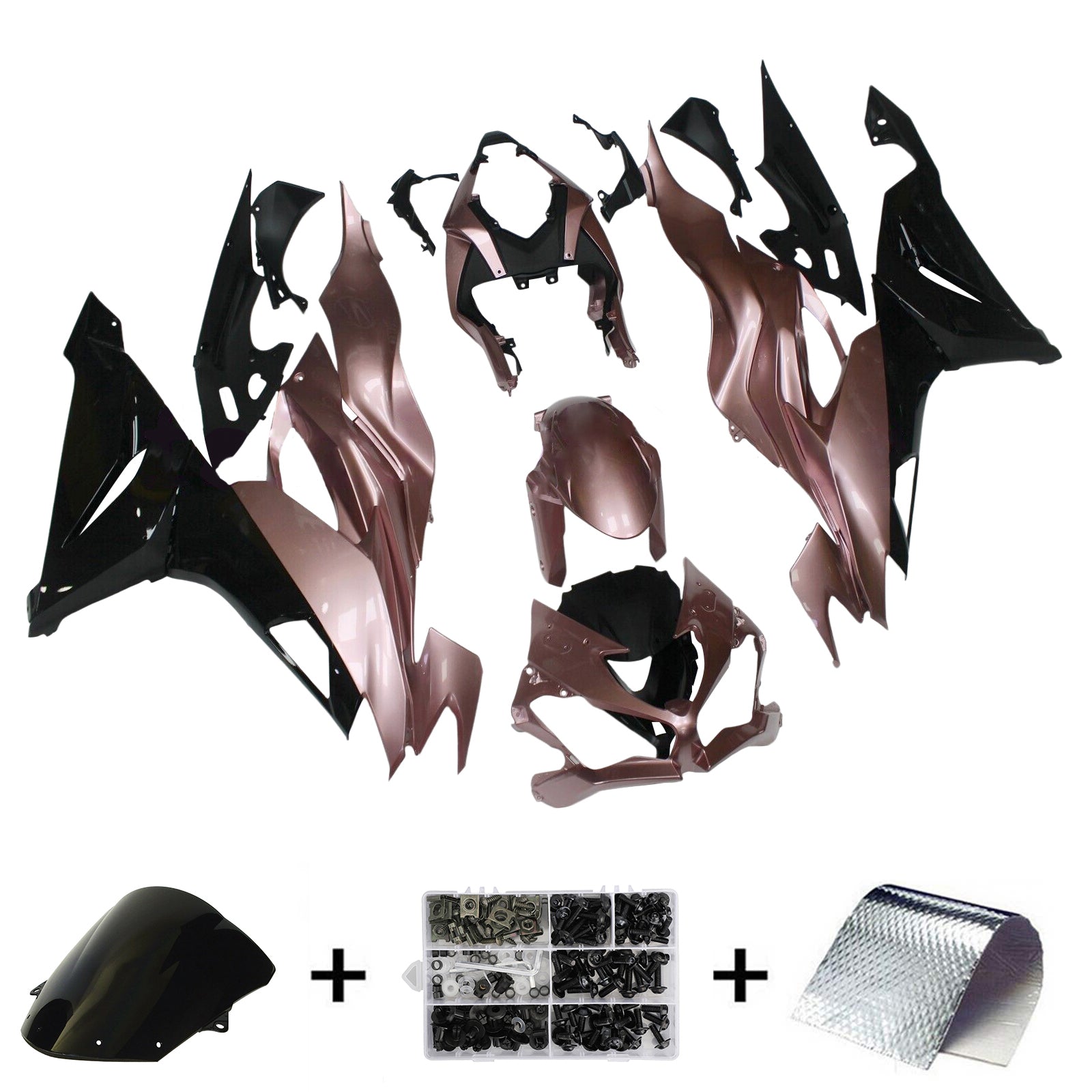 Amotopart 2019-2023 Kawasaki ZX6R Gold Black Fairing Kit