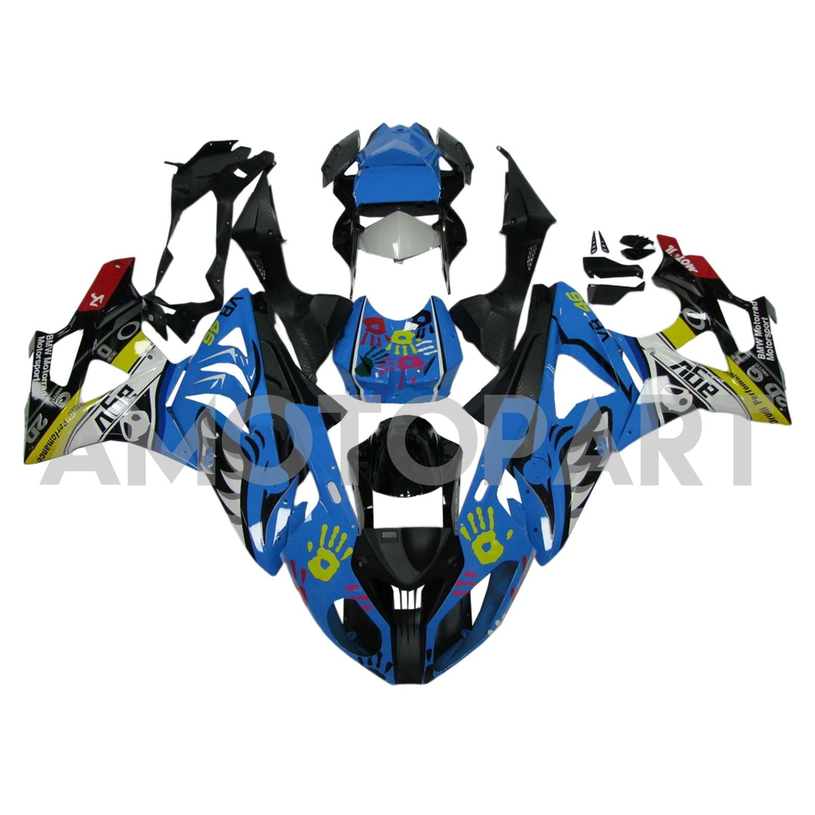 Amotopart BMW S1000RR 2009-2014 Kit de carenado tiburón azul
