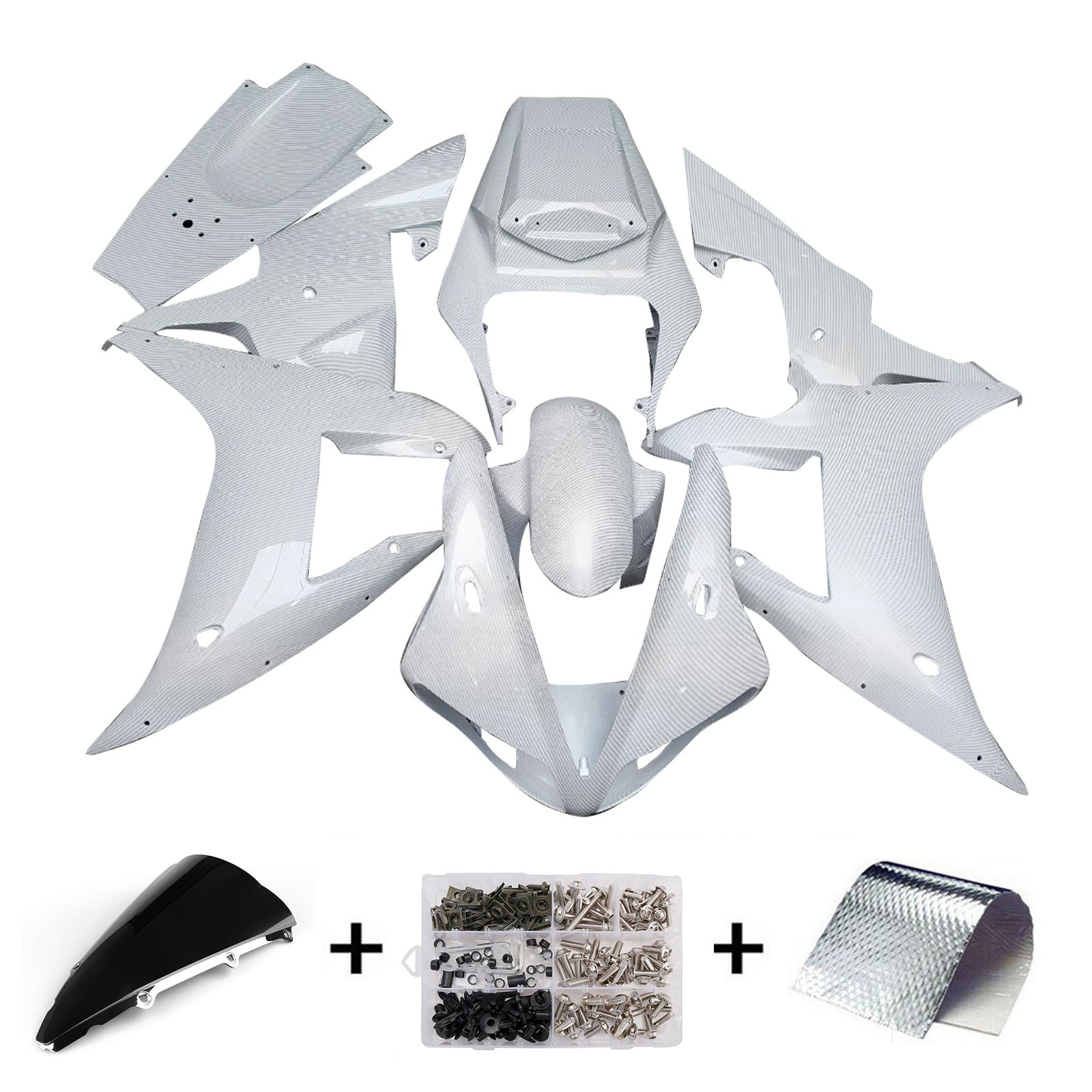 Amotopart 2002-2003 Yamaha YZF-R1 White Carbon Fiber Fairing Kit