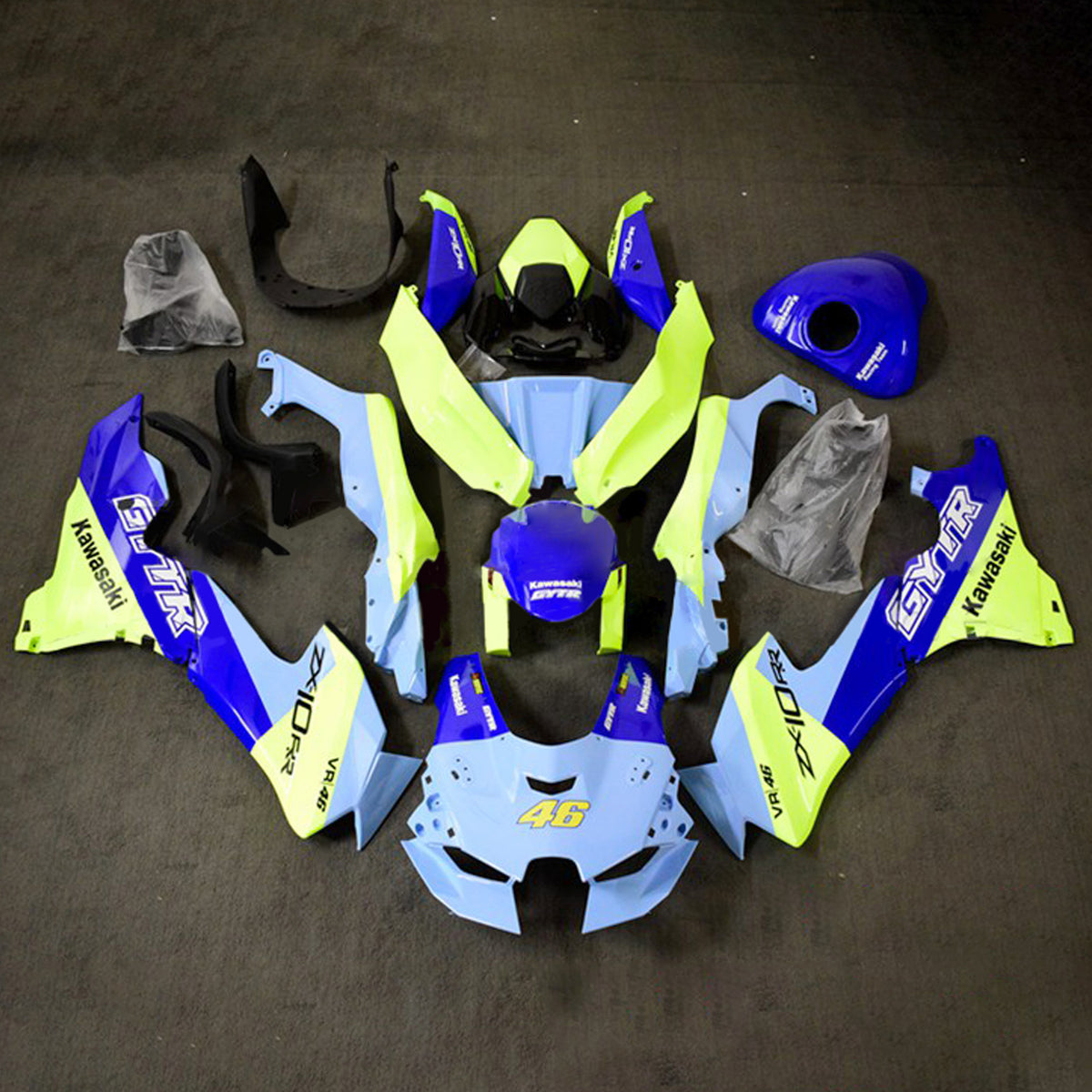 Amotopart 2021-2024 ZX-10R ZX-10RR Kawasaki Kit de carénage bleu et jaune