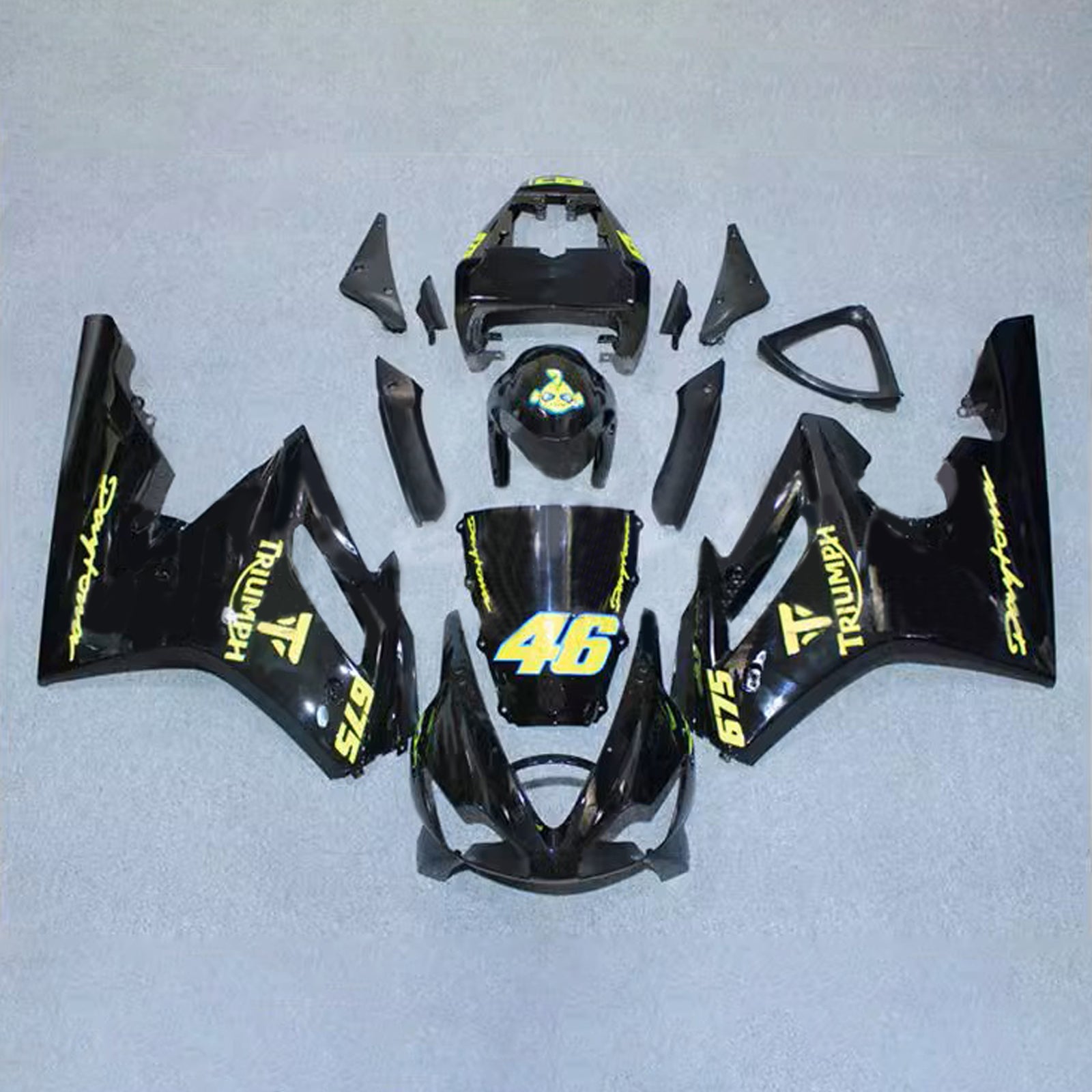 Amotopart 2006-2008 Triumph Daytona 675 Glossy Black Yellow Fairing Kit