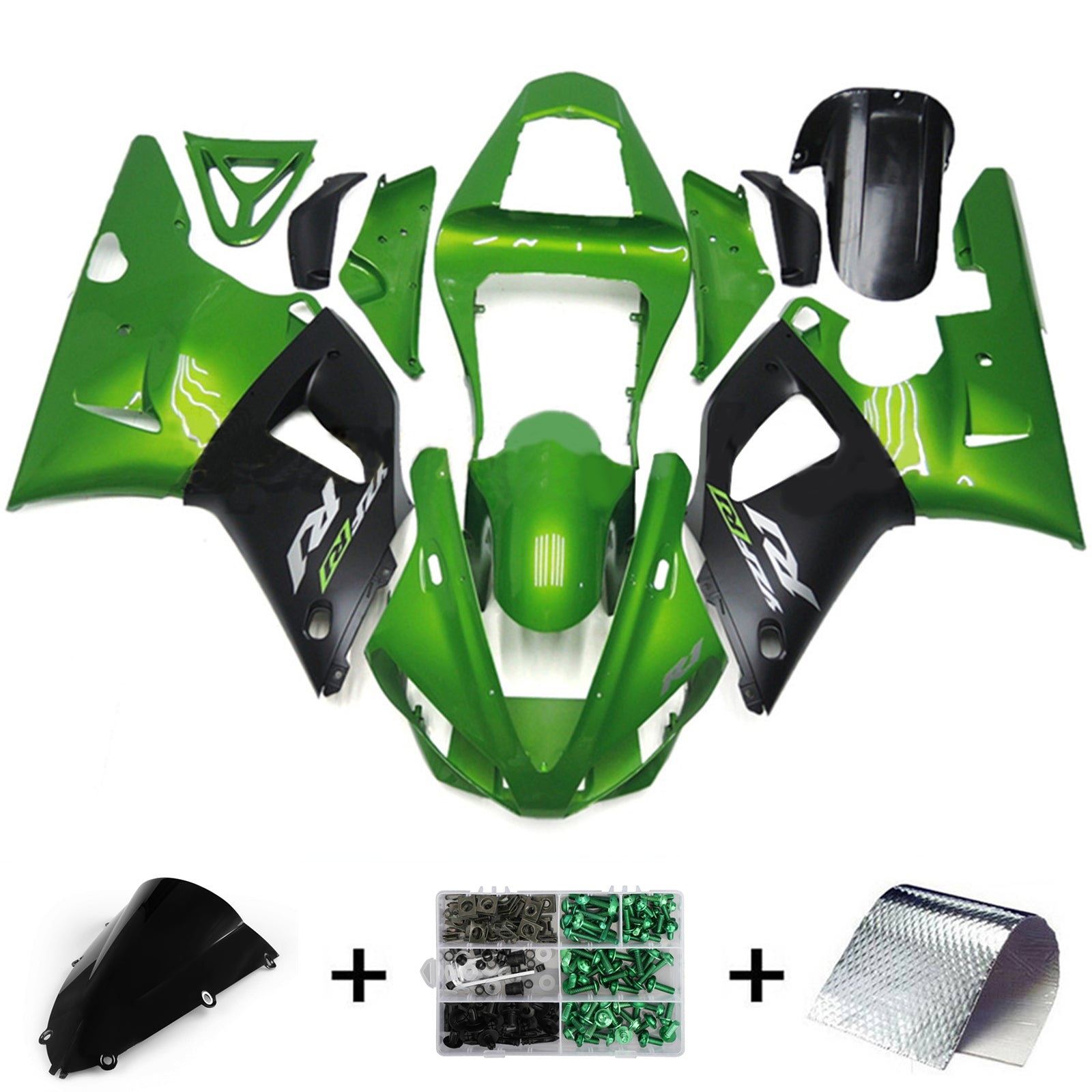 Amotopart 1998-1999 Yamaha YZF 1000 R1 Kit de carenado verde y negro