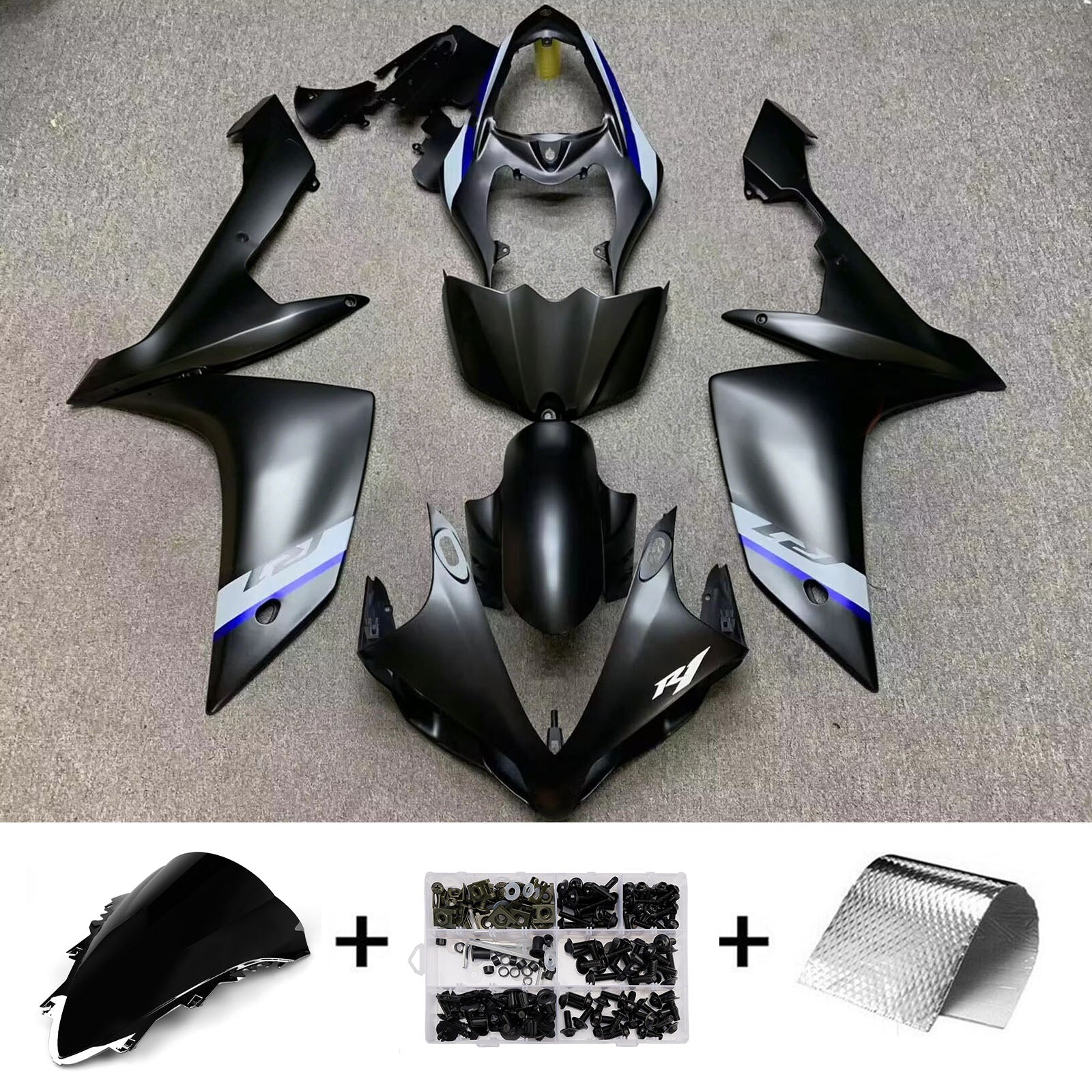 Amotopart 2007-2008 Yamaha YZF 1000 R1 Black Fairing Kit