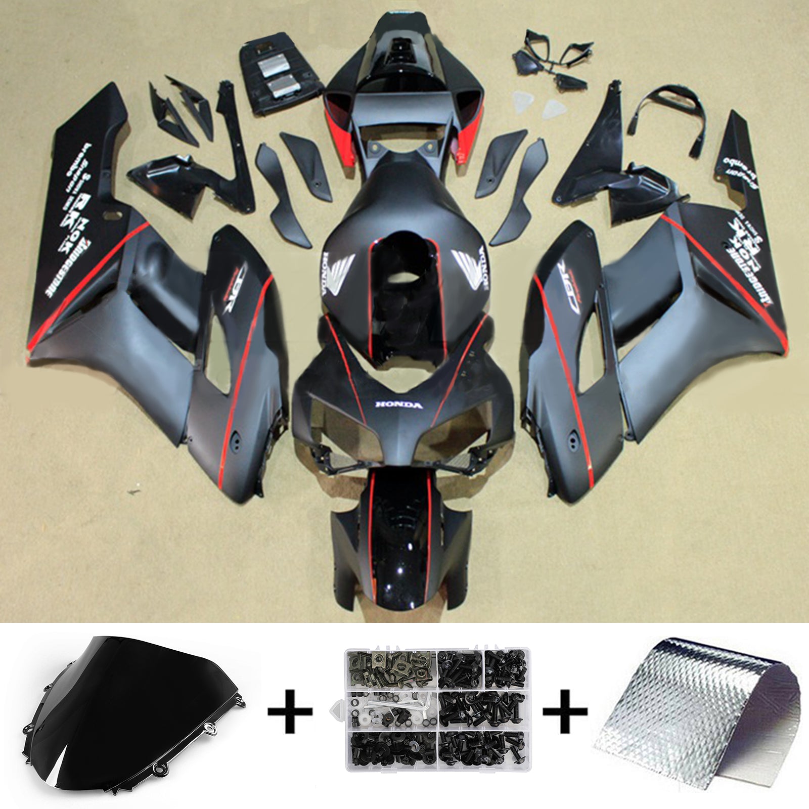 Amotopart 2004-2005 Honda CBR1000RR Matte Black with Logo Fairing Kit